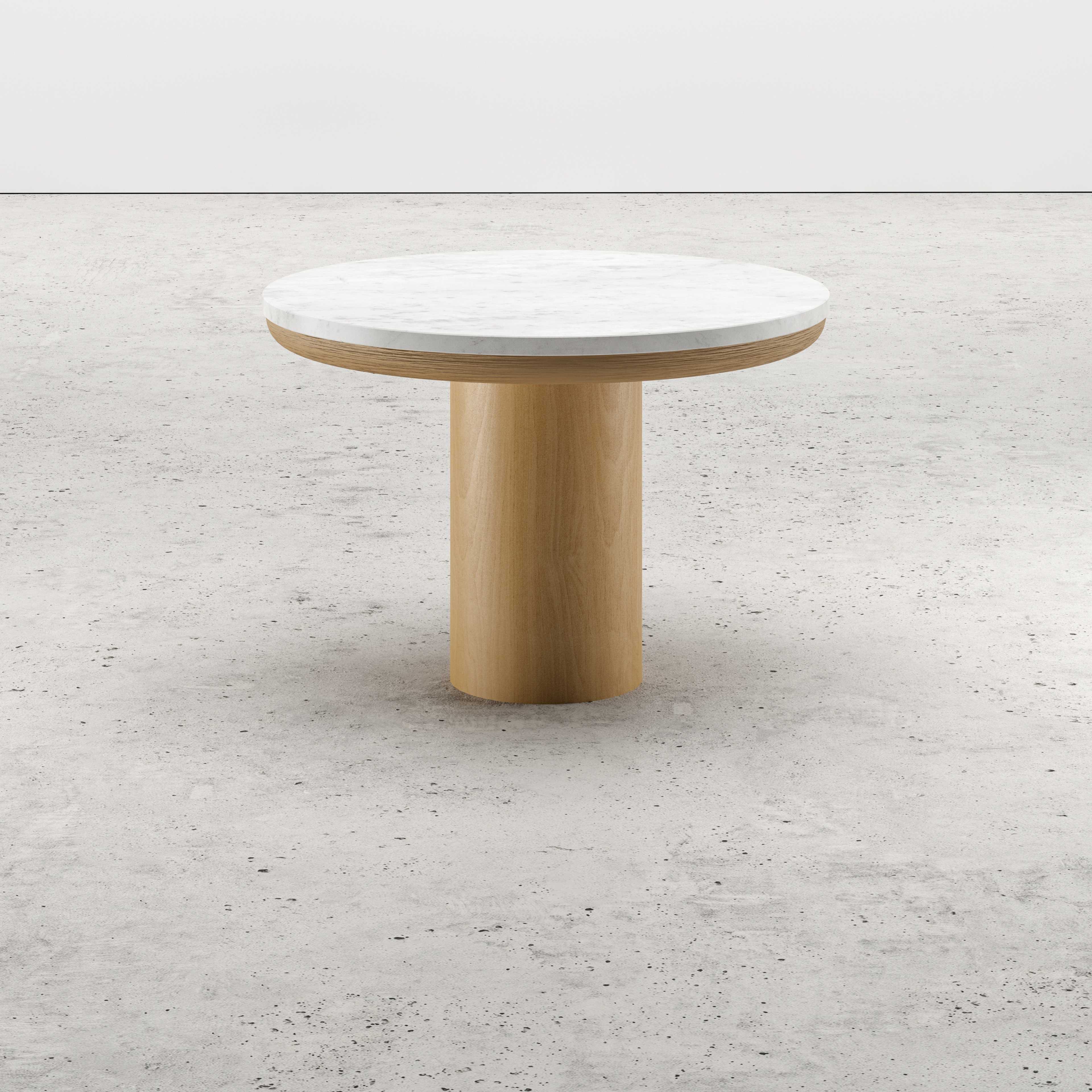 Table d'appoint Amato Rondo Small armature en chêne couleur naturelle avec plateau Pietro rond en marbre en couleur Bianco Carrara Ø 50 x 35 cm
