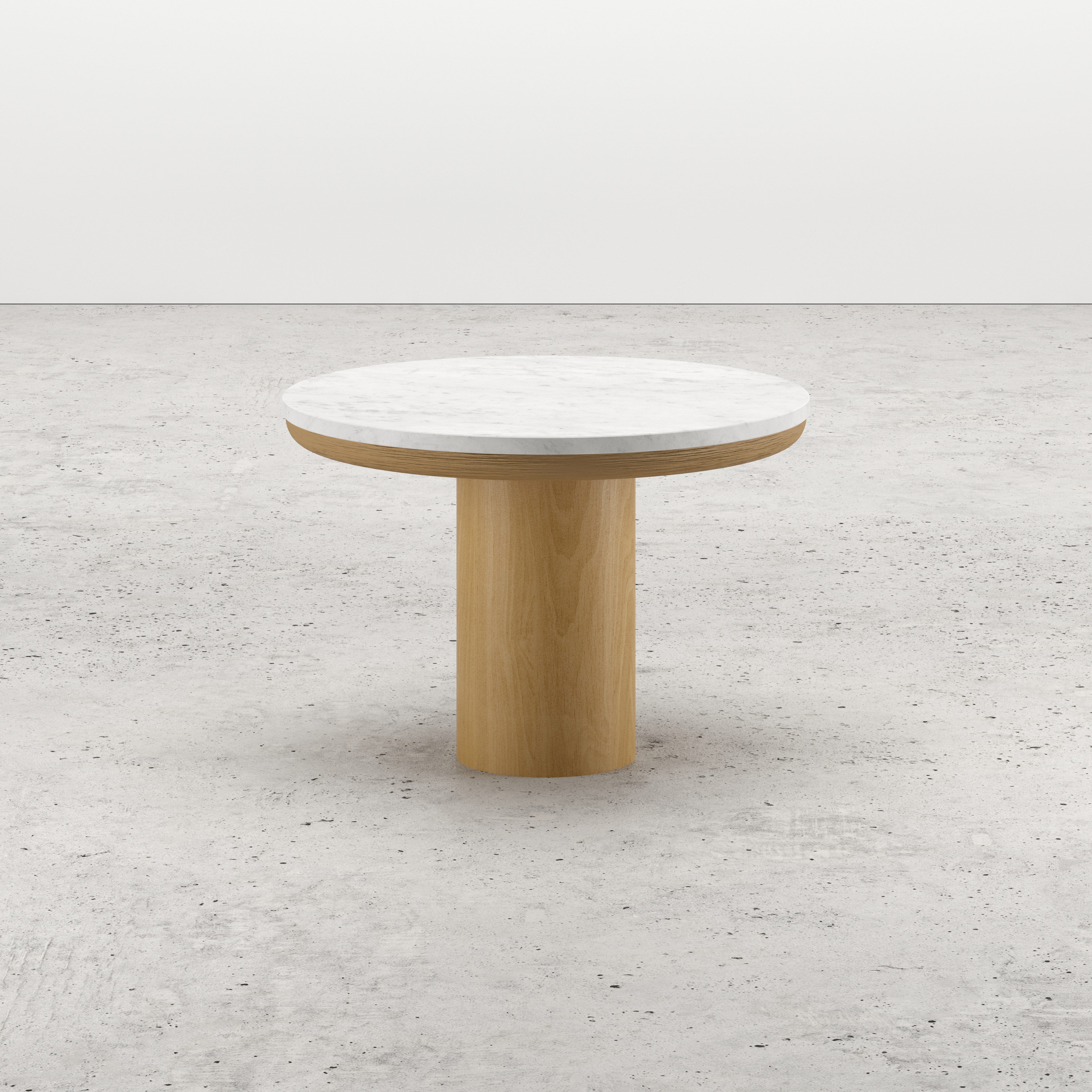 Table d'appoint Amato Rondo Small armature en chêne couleur naturelle avec plateau Pietro rond en marbre en couleur Bianco Carrara Ø 50 x 35 cm