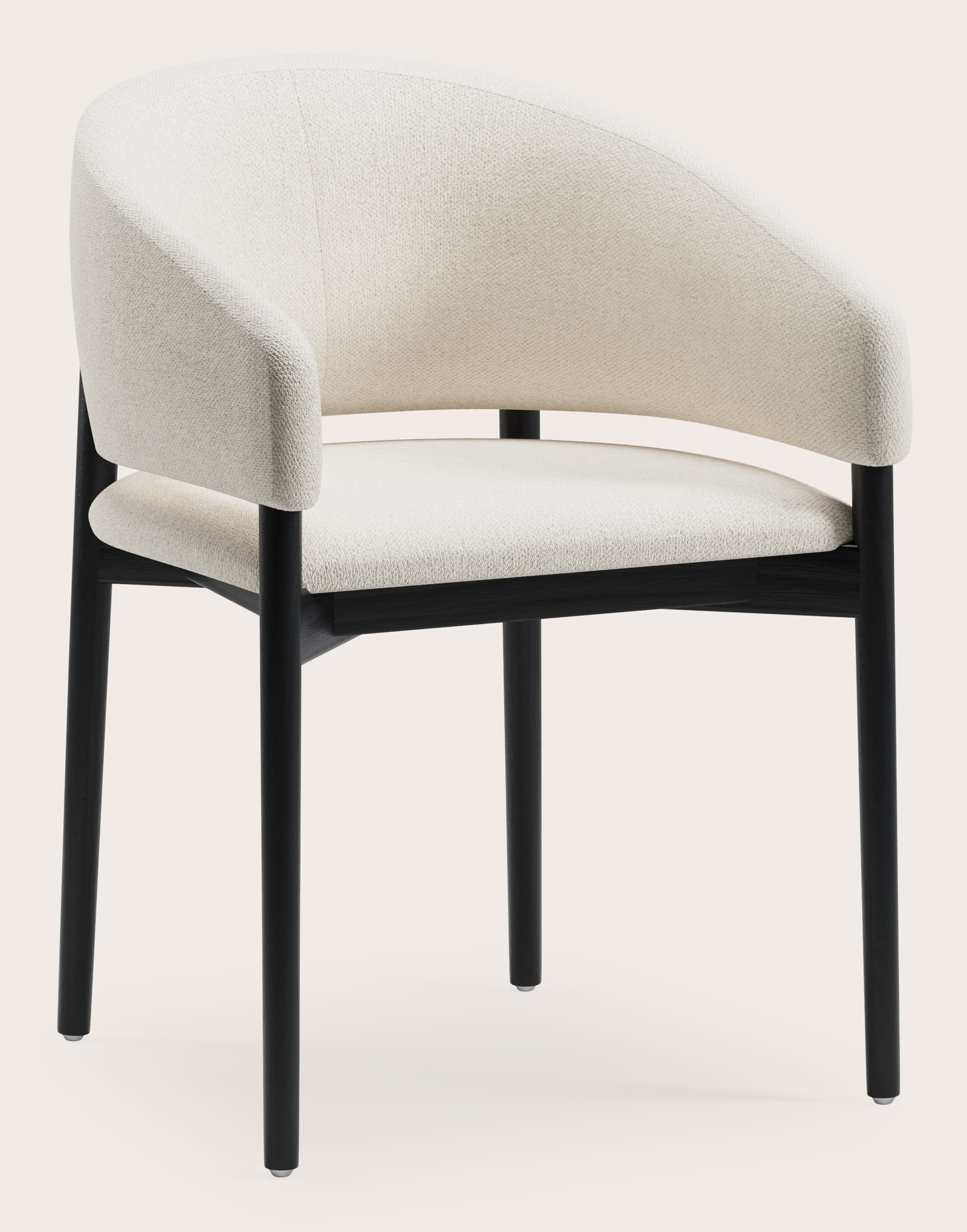 Fauteuil Comino en Volti tissu Pearl avec pied de chaise en chêne noir