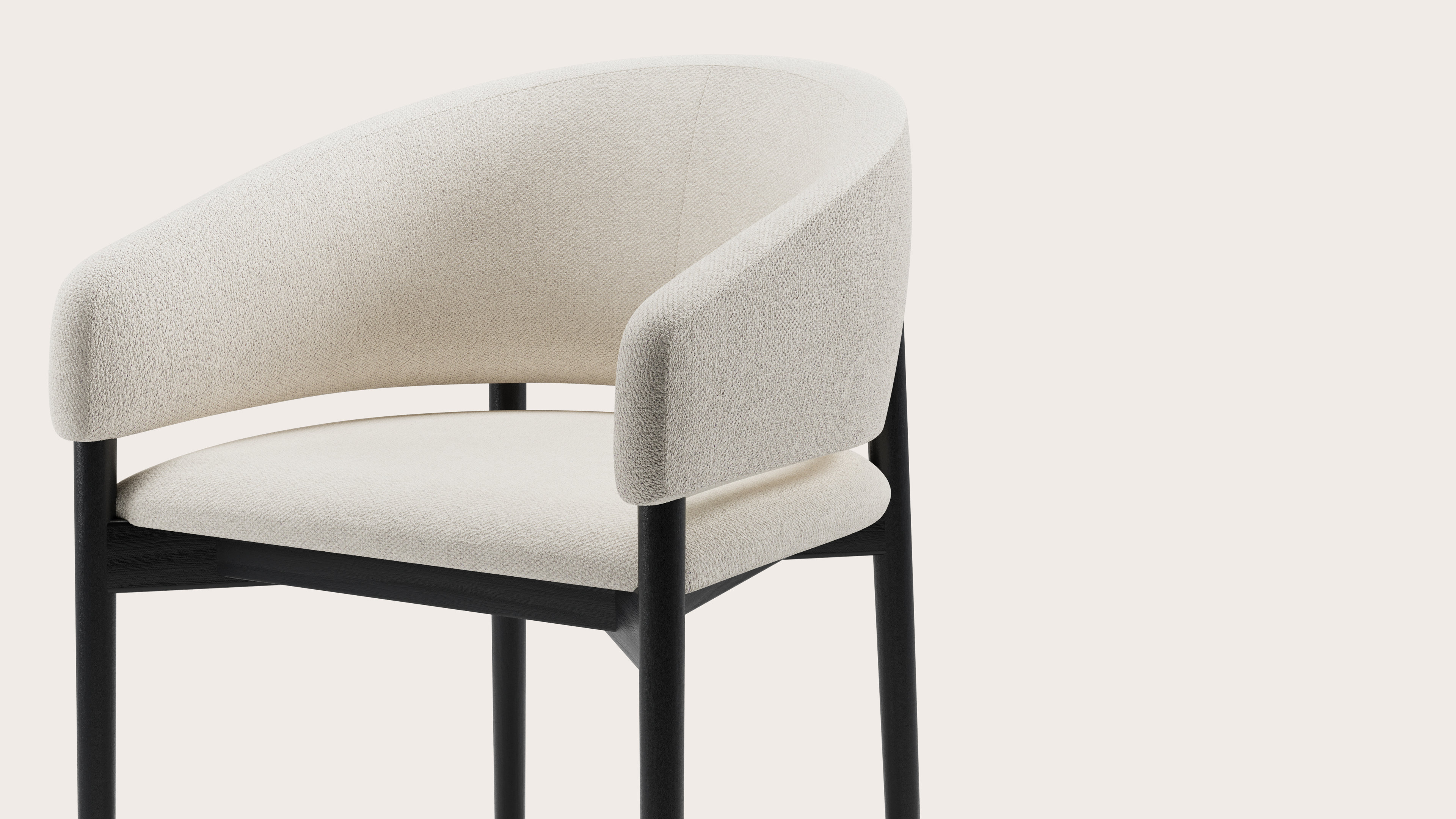 Fauteuil Comino en Volti tissu Pearl avec pied de chaise en chêne noir