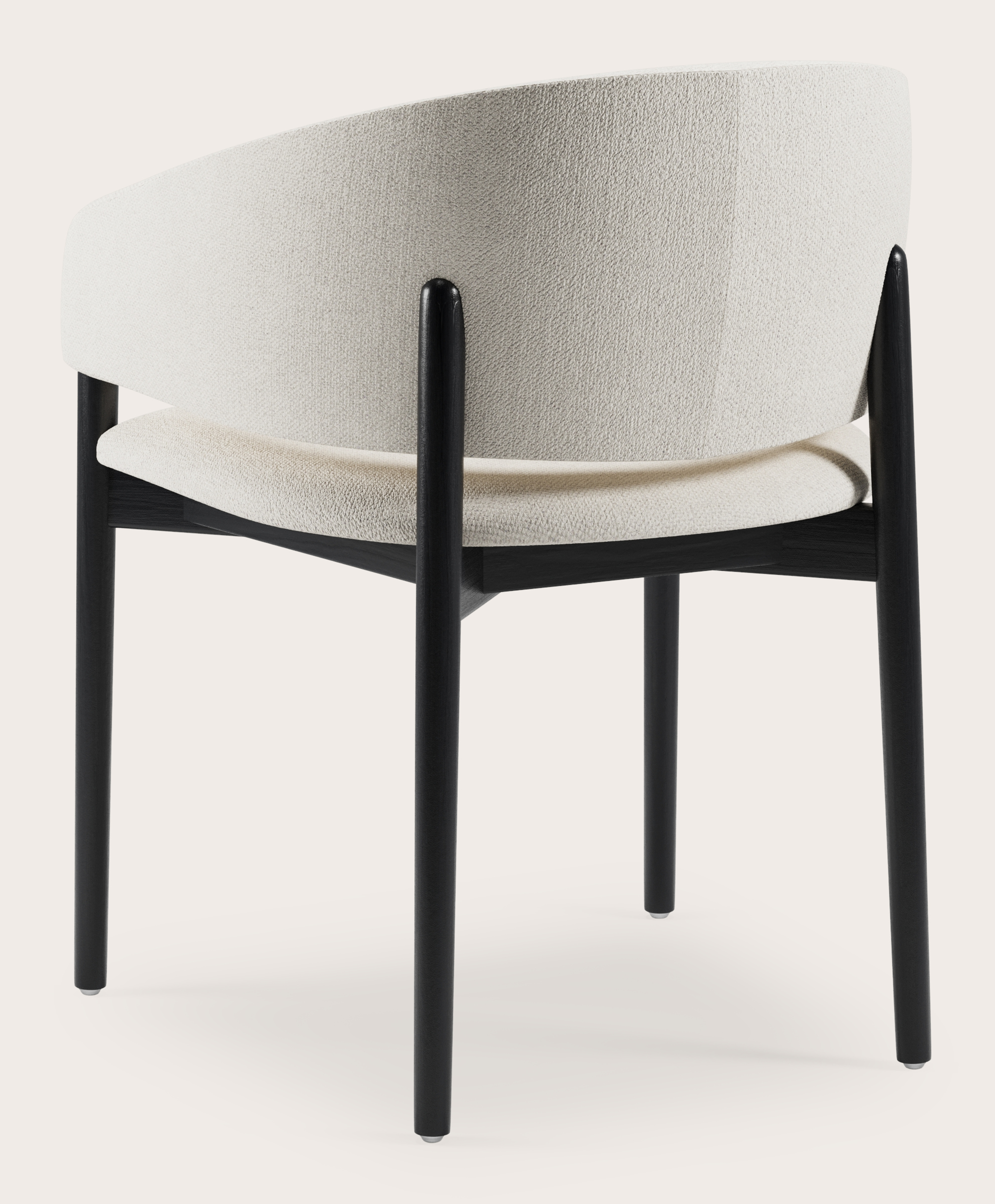 Fauteuil Comino en Volti tissu Pearl avec pied de chaise en chêne noir