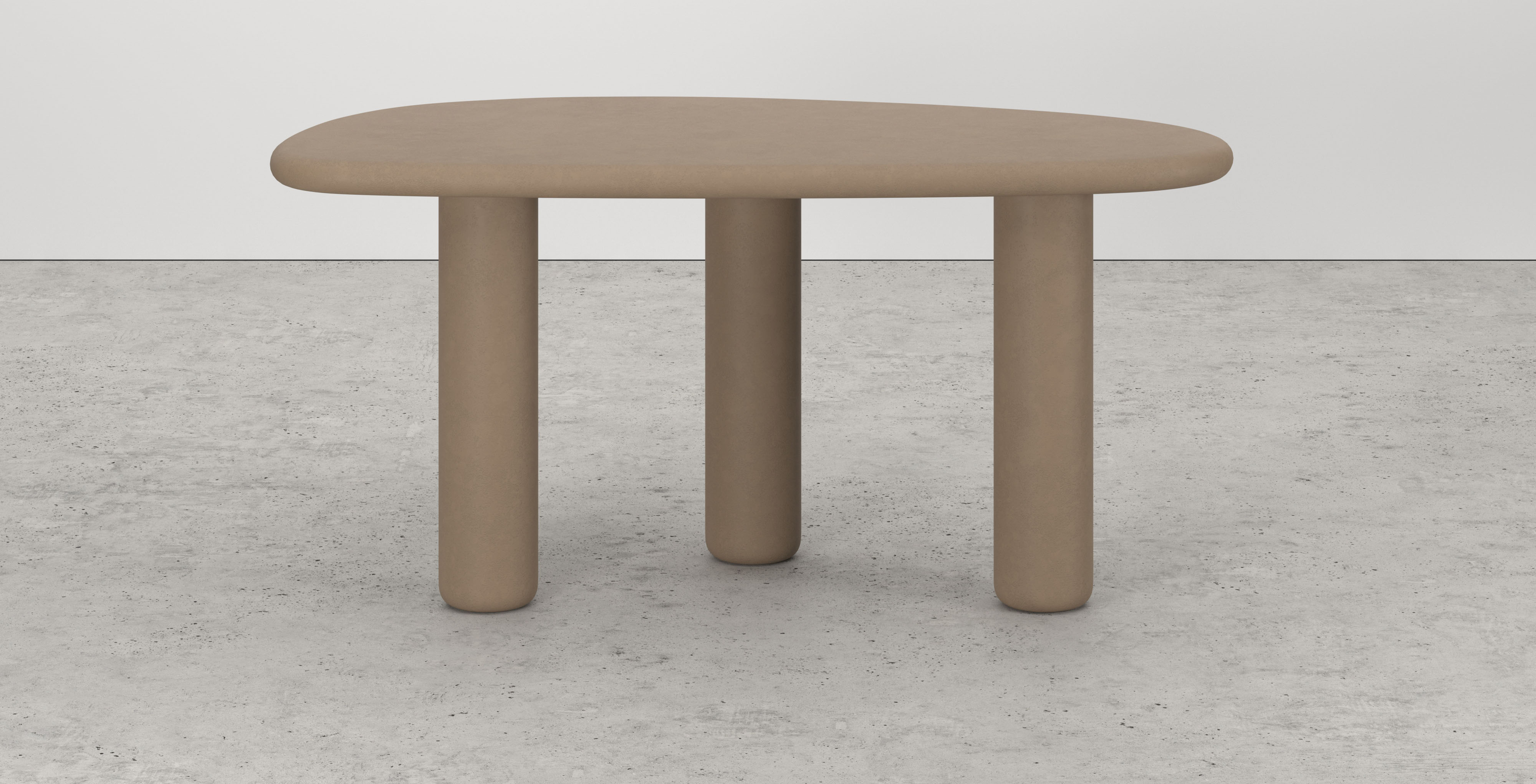 Consoletafel Artisano met rockvormig blad in Claylime kleur Limestone 160 x 70 x 76 cm