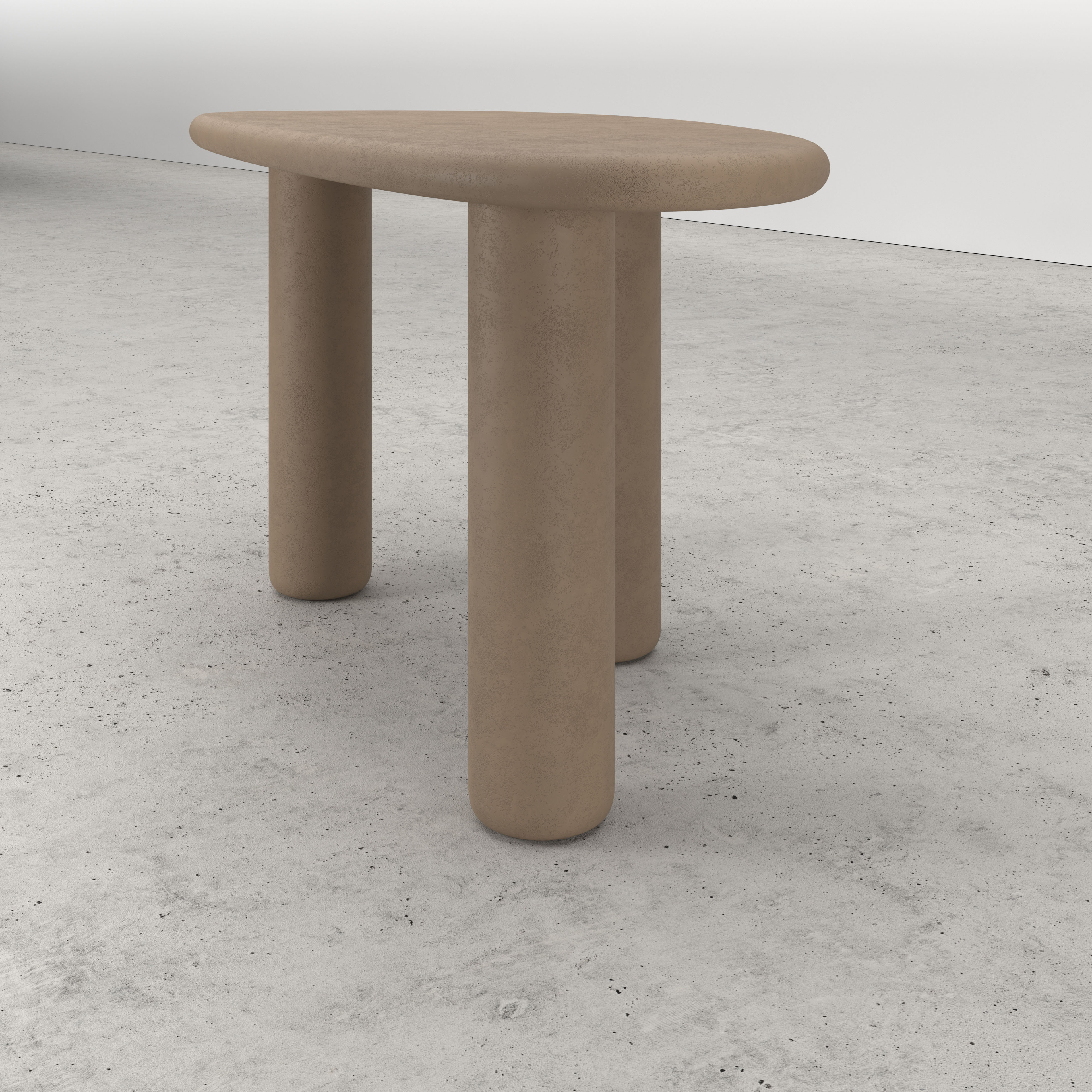 Consoletafel Artisano met rockvormig blad in Claylime kleur Limestone 160 x 70 x 76 cm