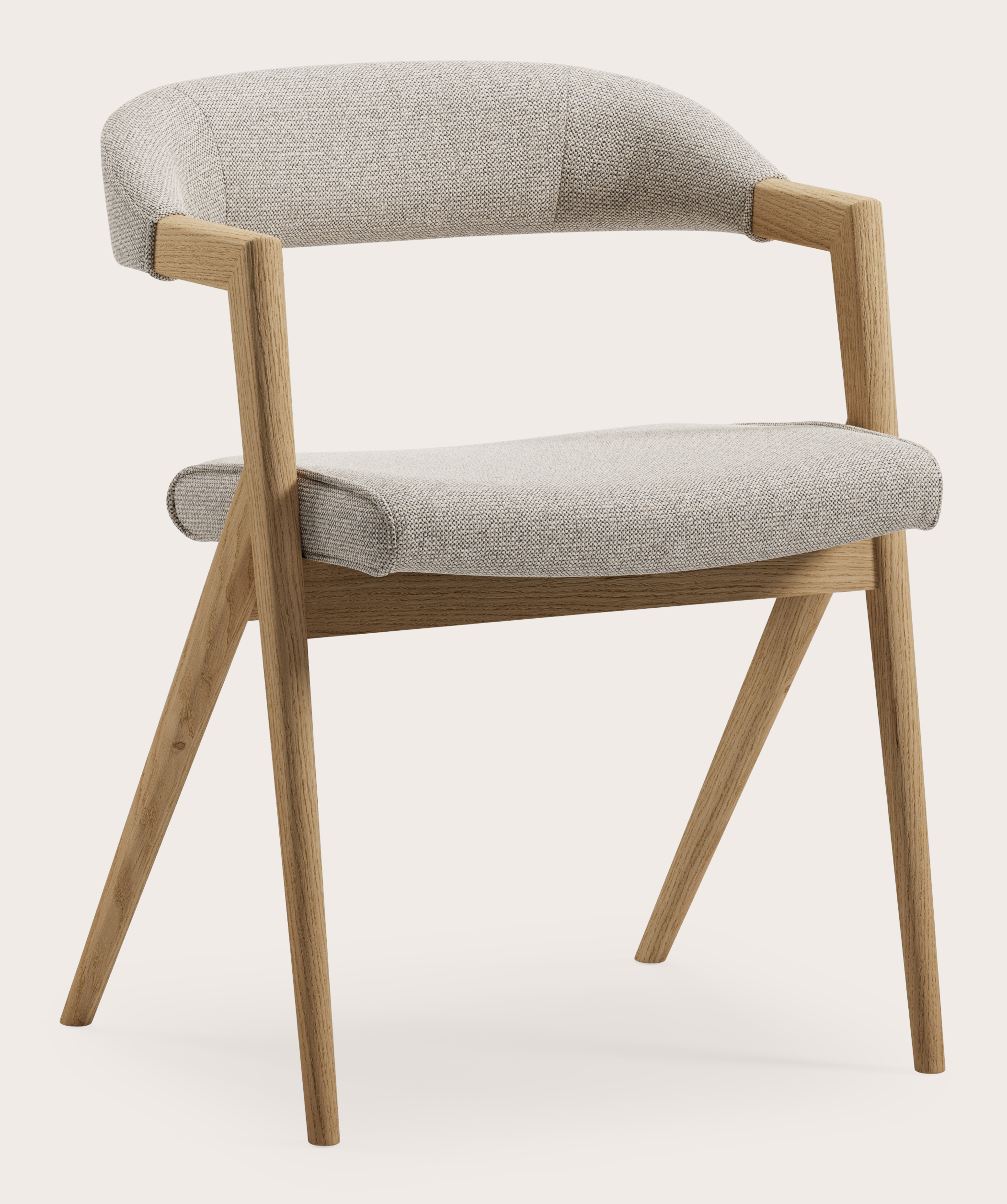 Roveto armstoel in Brio stof Natural met stoelpoot in natuurkleurige eik