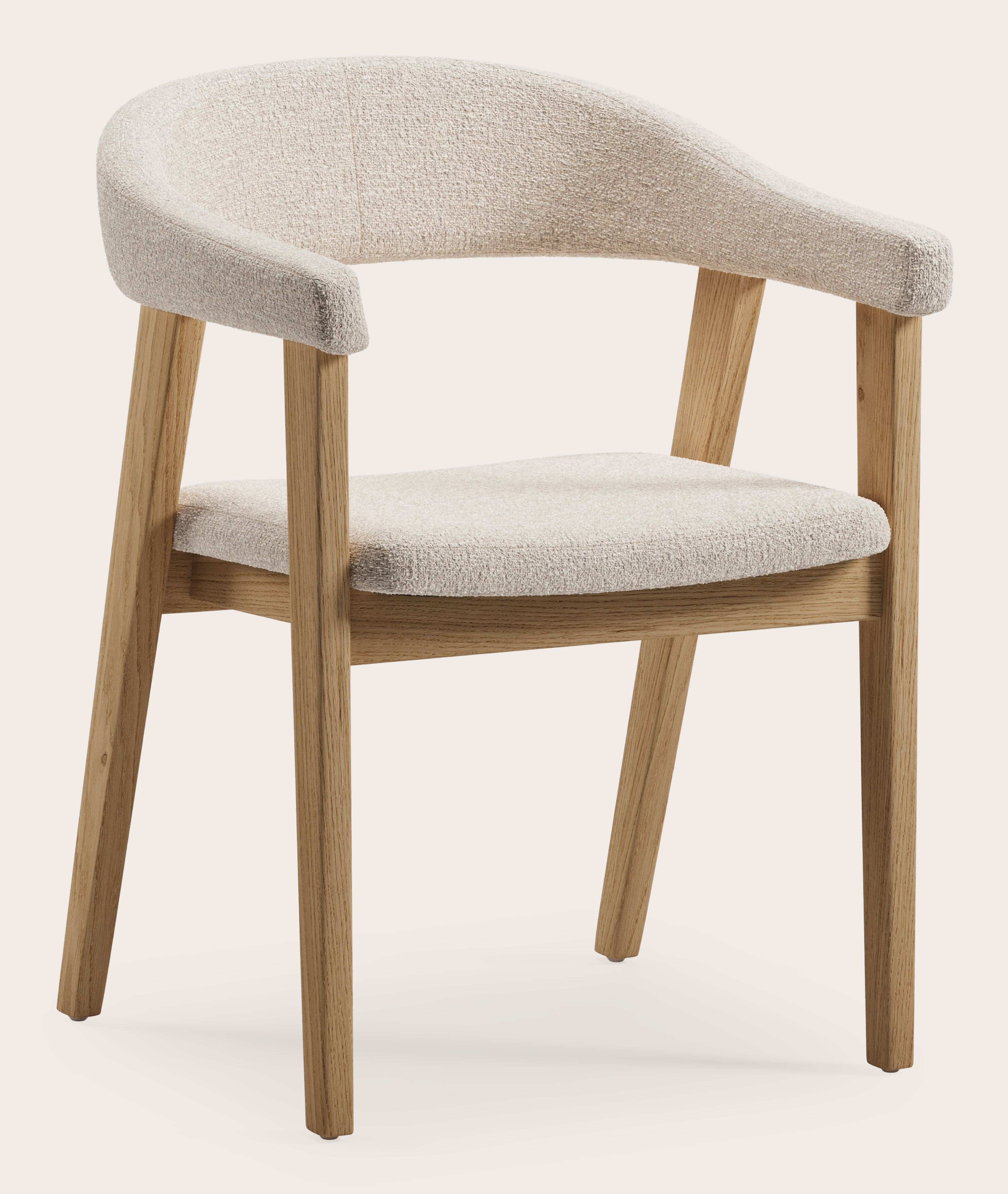 Gubbio armstoel in Stanza stof Natural met stoelpoot in natuurkleurige eik