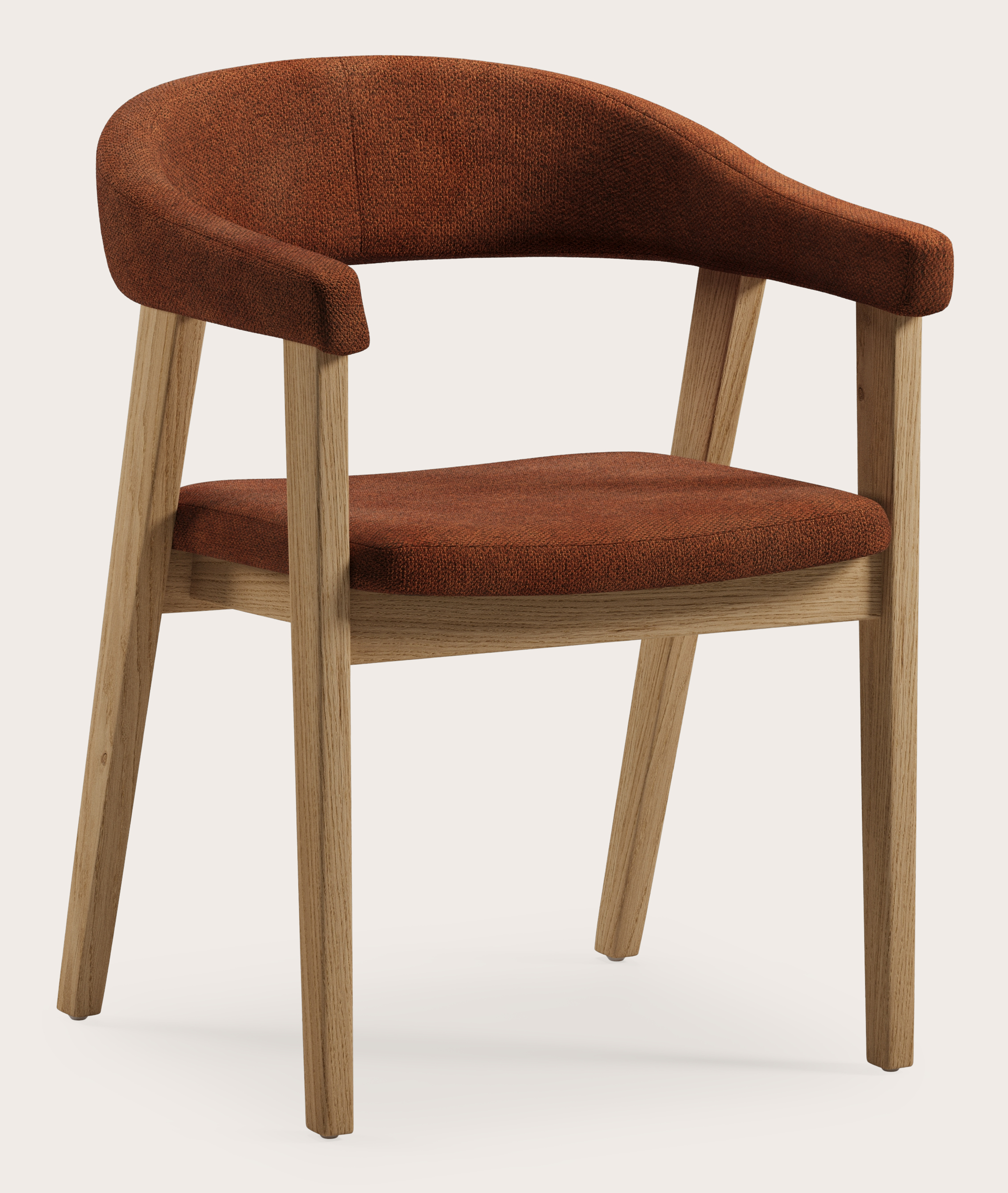 Gubbio armstoel in Volti stof Copper met stoelpoot in natuurkleurige eik