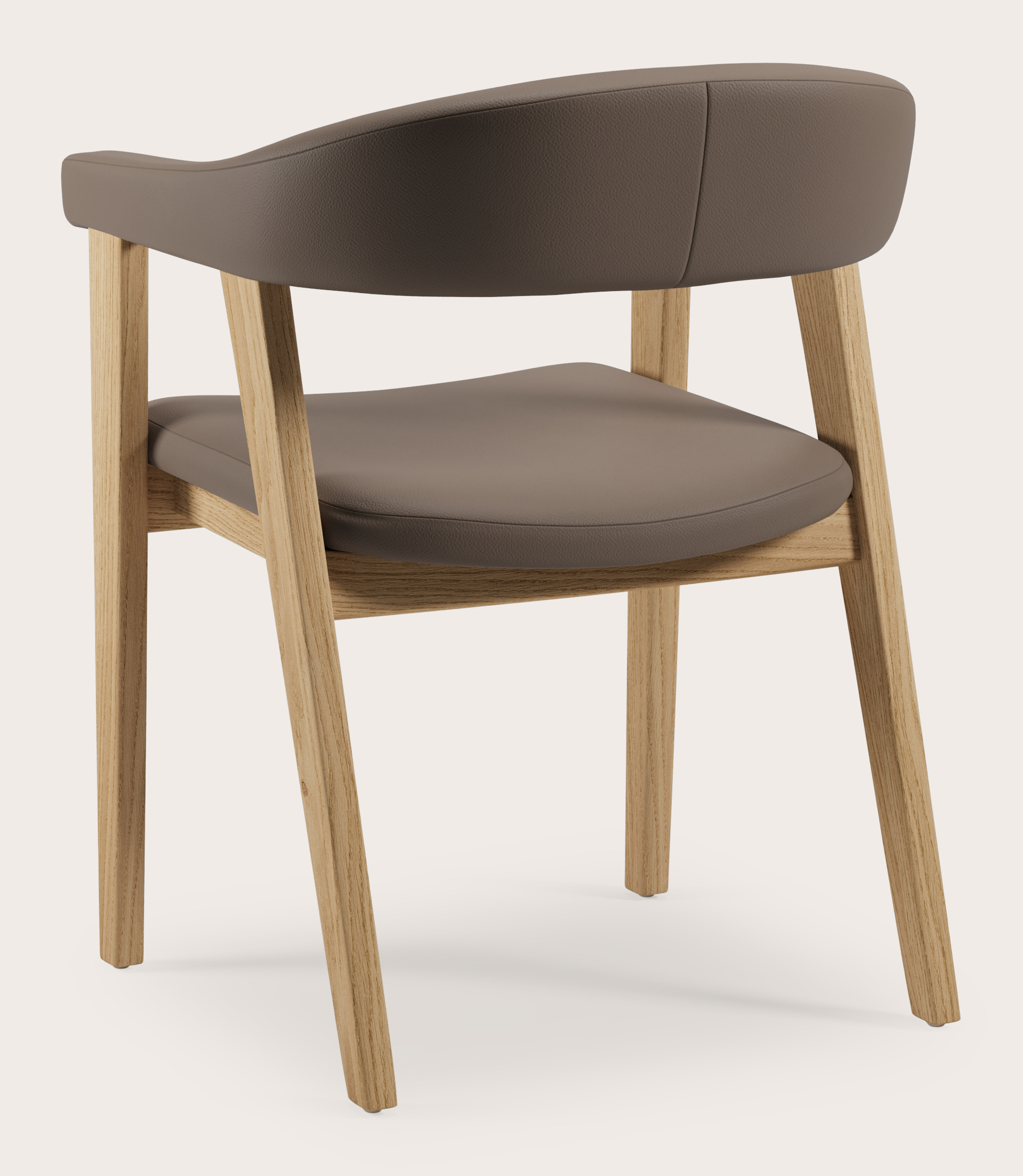 Fauteuil Gubbio en Cuiro cuir Liver avec pied de chaise en chêne couleur naturelle