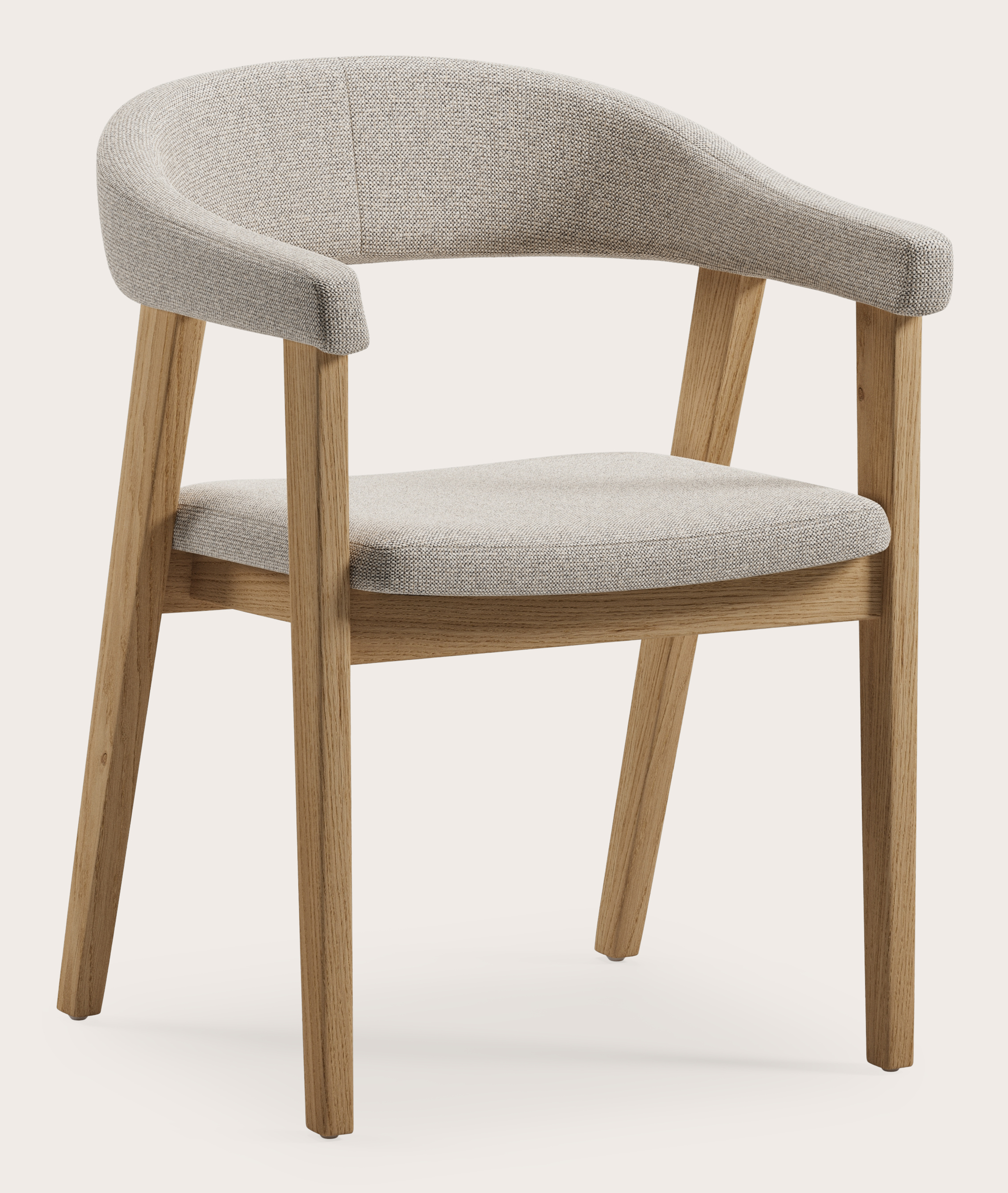 Gubbio armstoel in Brio stof Natural met stoelpoot in natuurkleurige eik