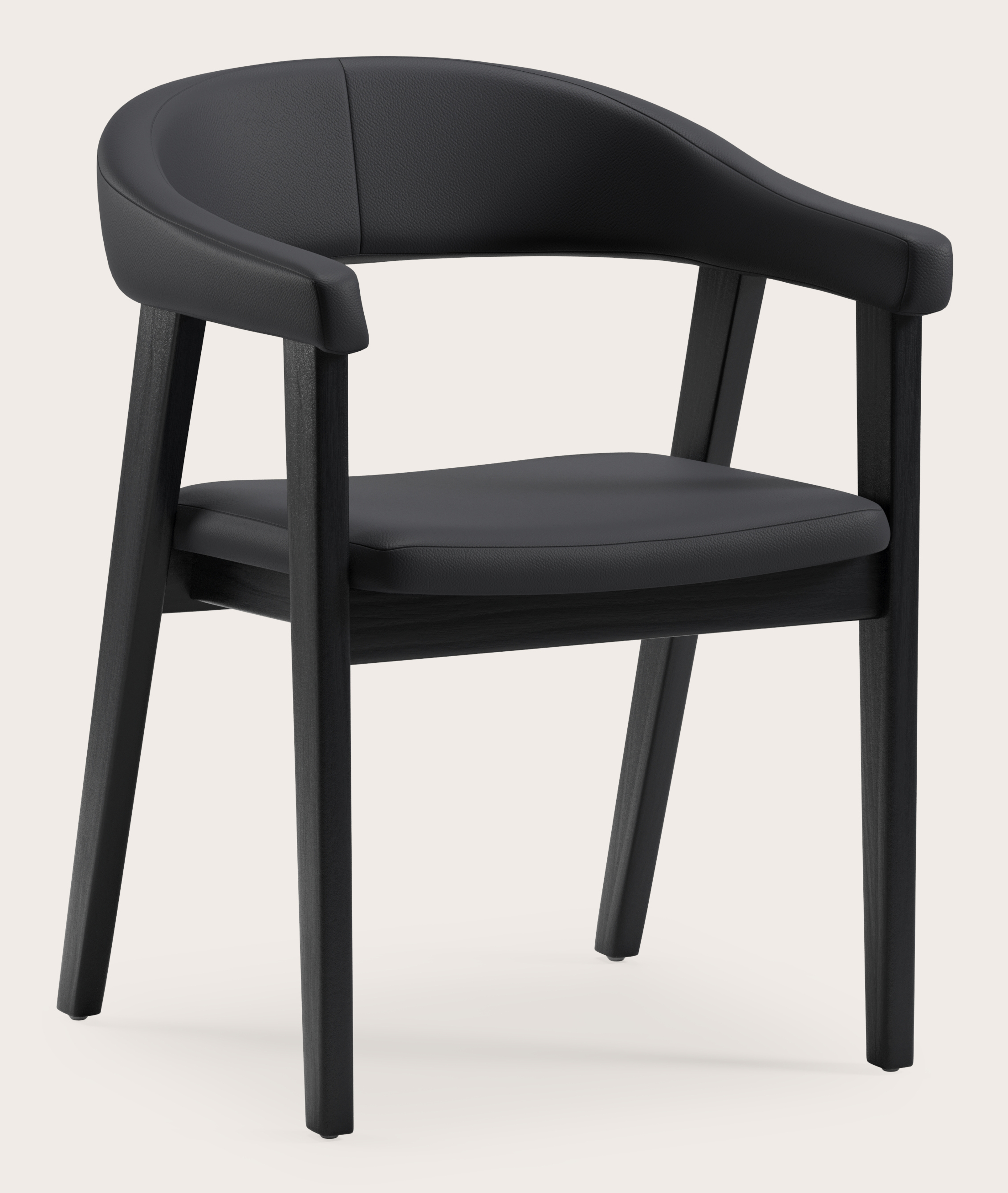 Gubbio armstoel in Cuiro leder Nero met stoelpoot in zwarte eik