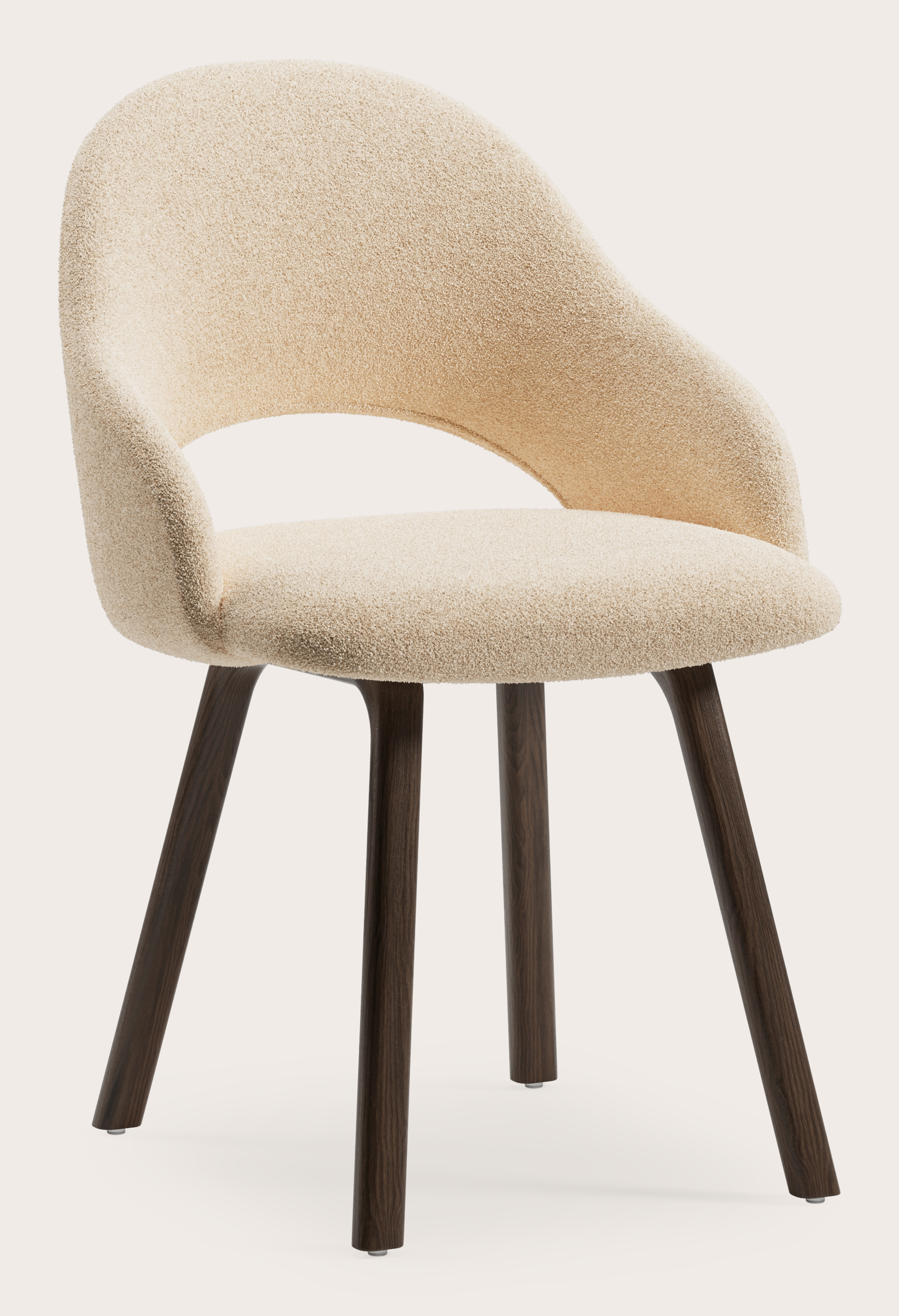 Gaudio armstoel in Aria stof Beige met stoelpoot in gerookte eik