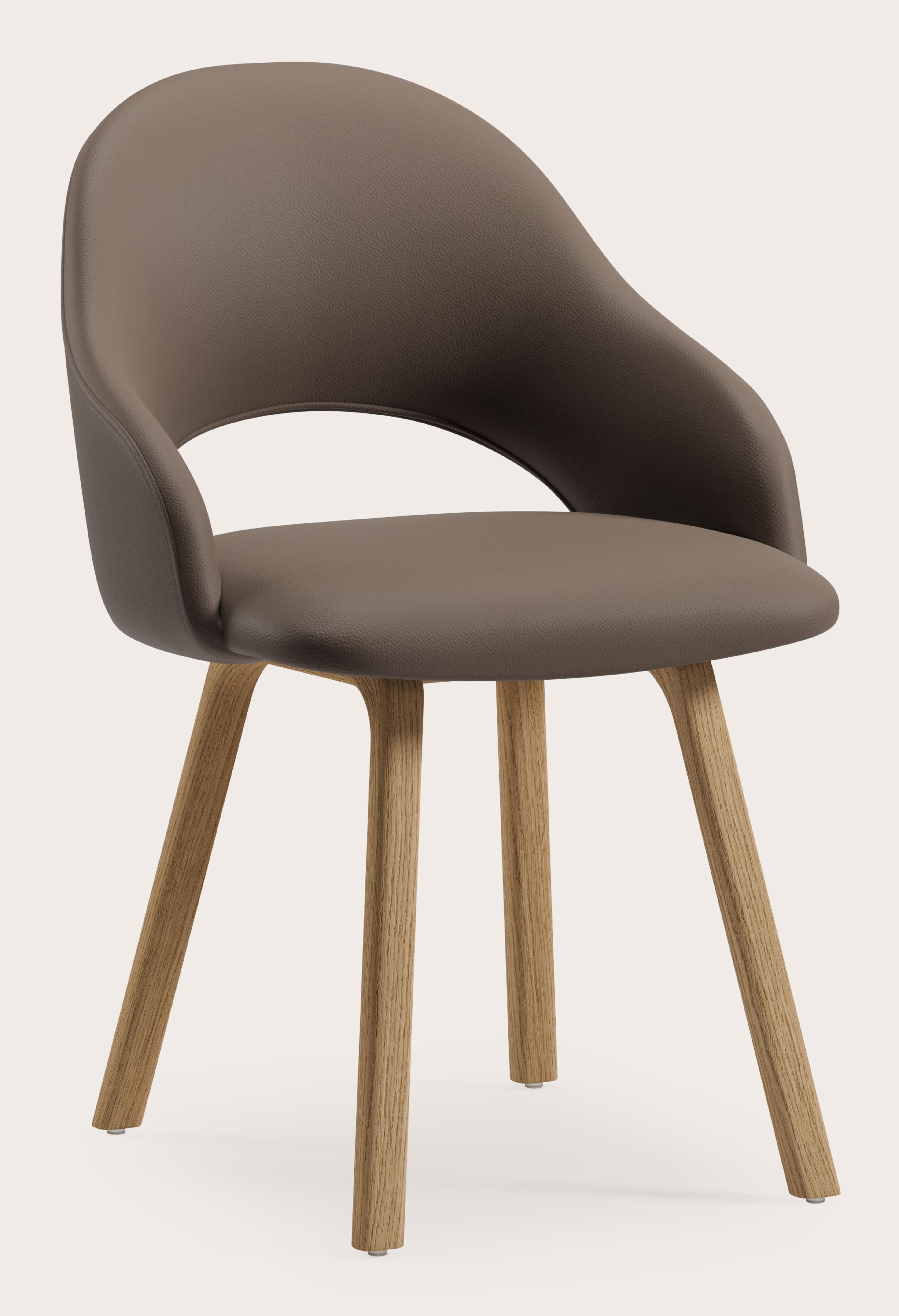 Fauteuil Gaudio en Cuiro cuir Liver avec pied de chaise en chêne couleur naturelle
