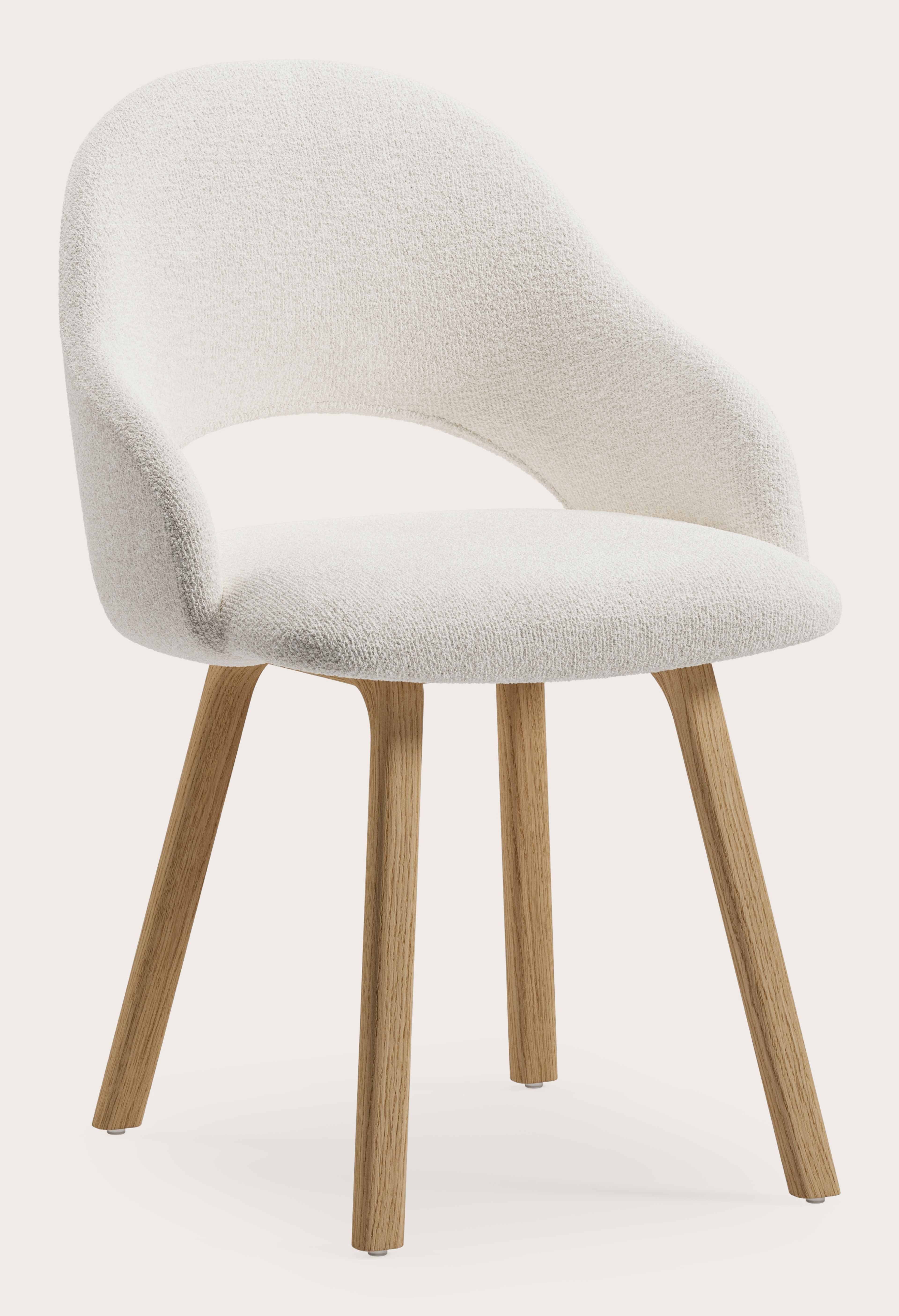 Gaudio armstoel in Nova stof Pearl met stoelpoot in natuurkleurige eik