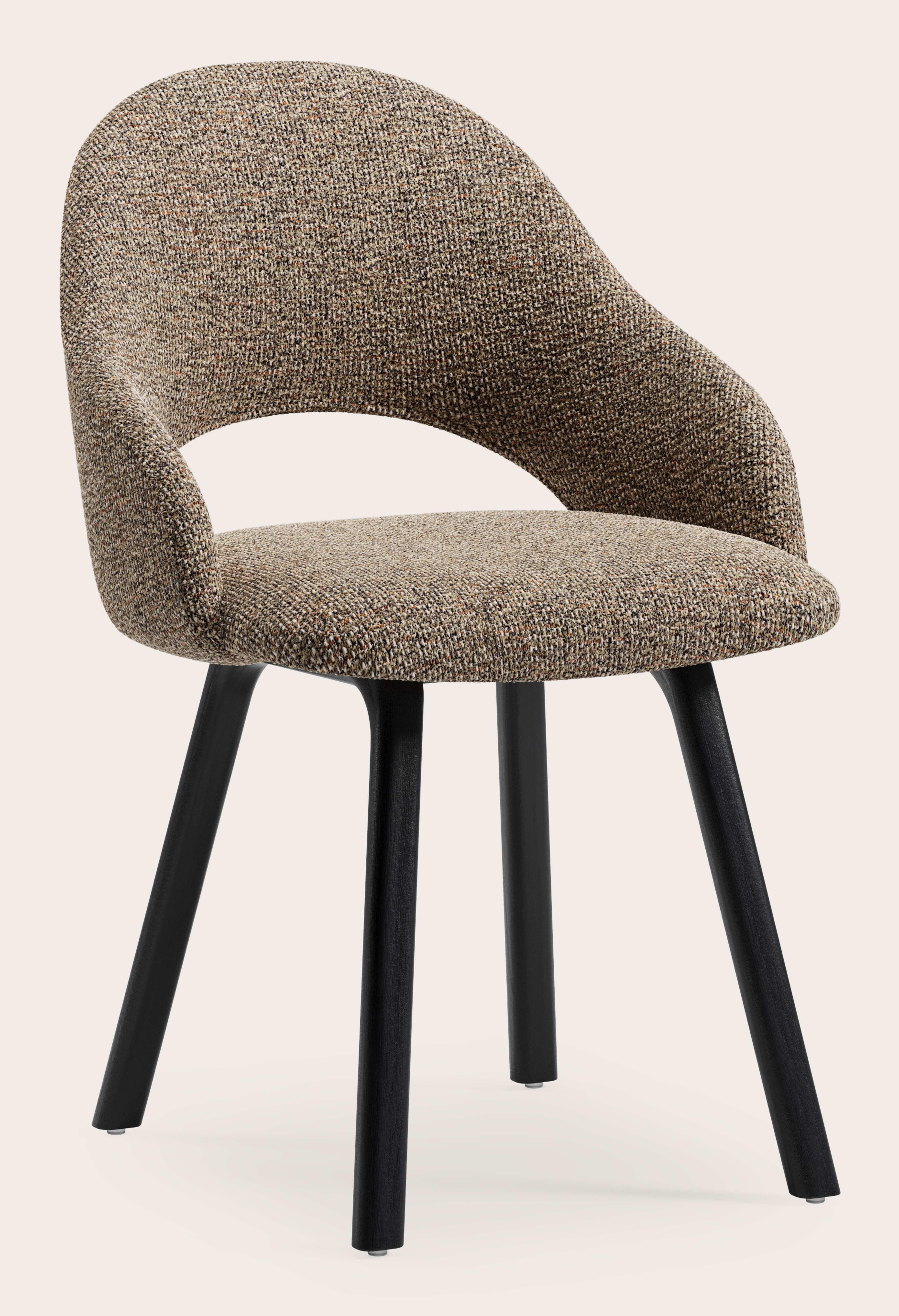 Gaudio armstoel in Fresco stof Wenge met stoelpoot in zwarte eik