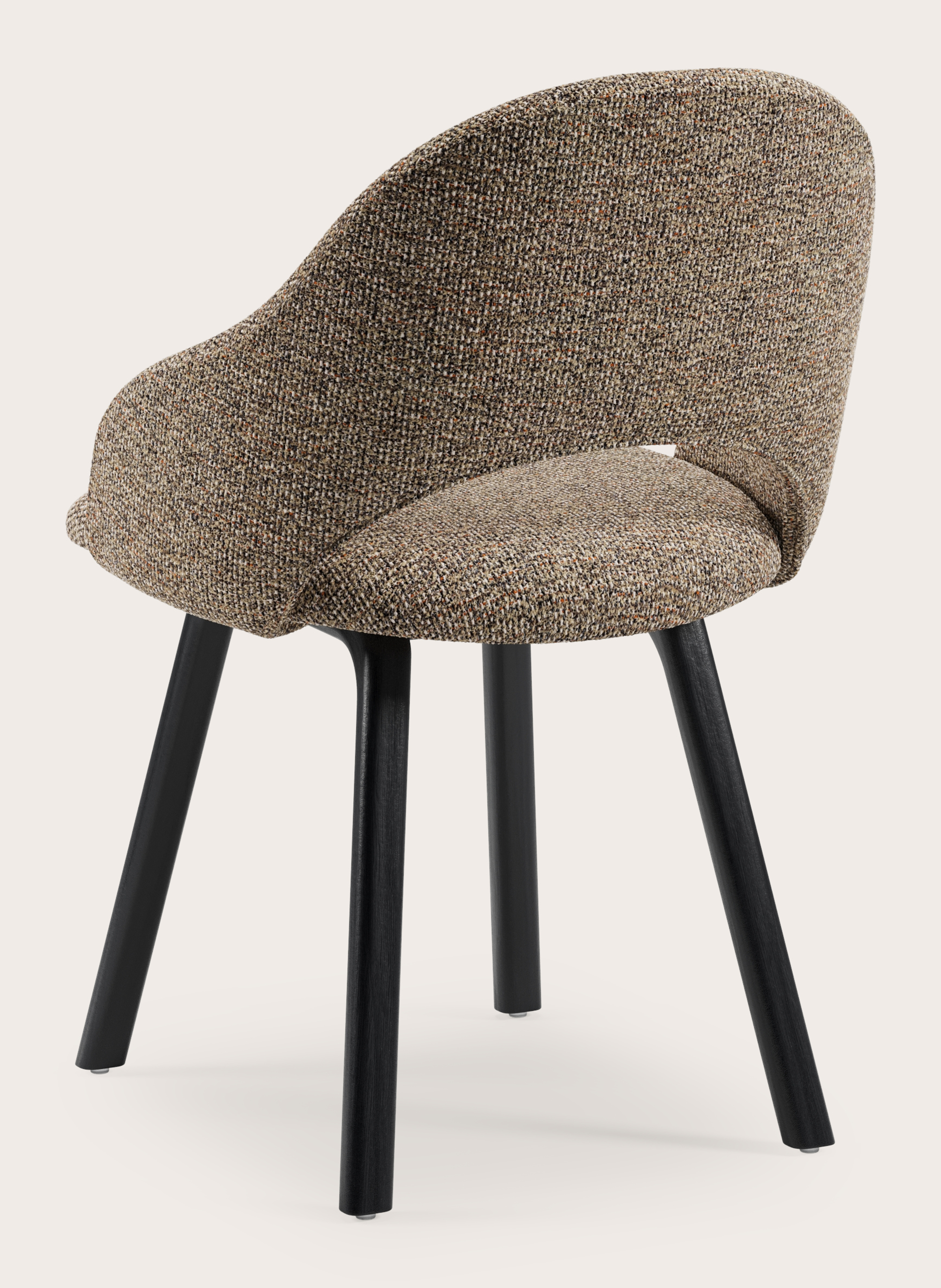Gaudio armstoel in Fresco stof Wenge met stoelpoot in zwarte eik