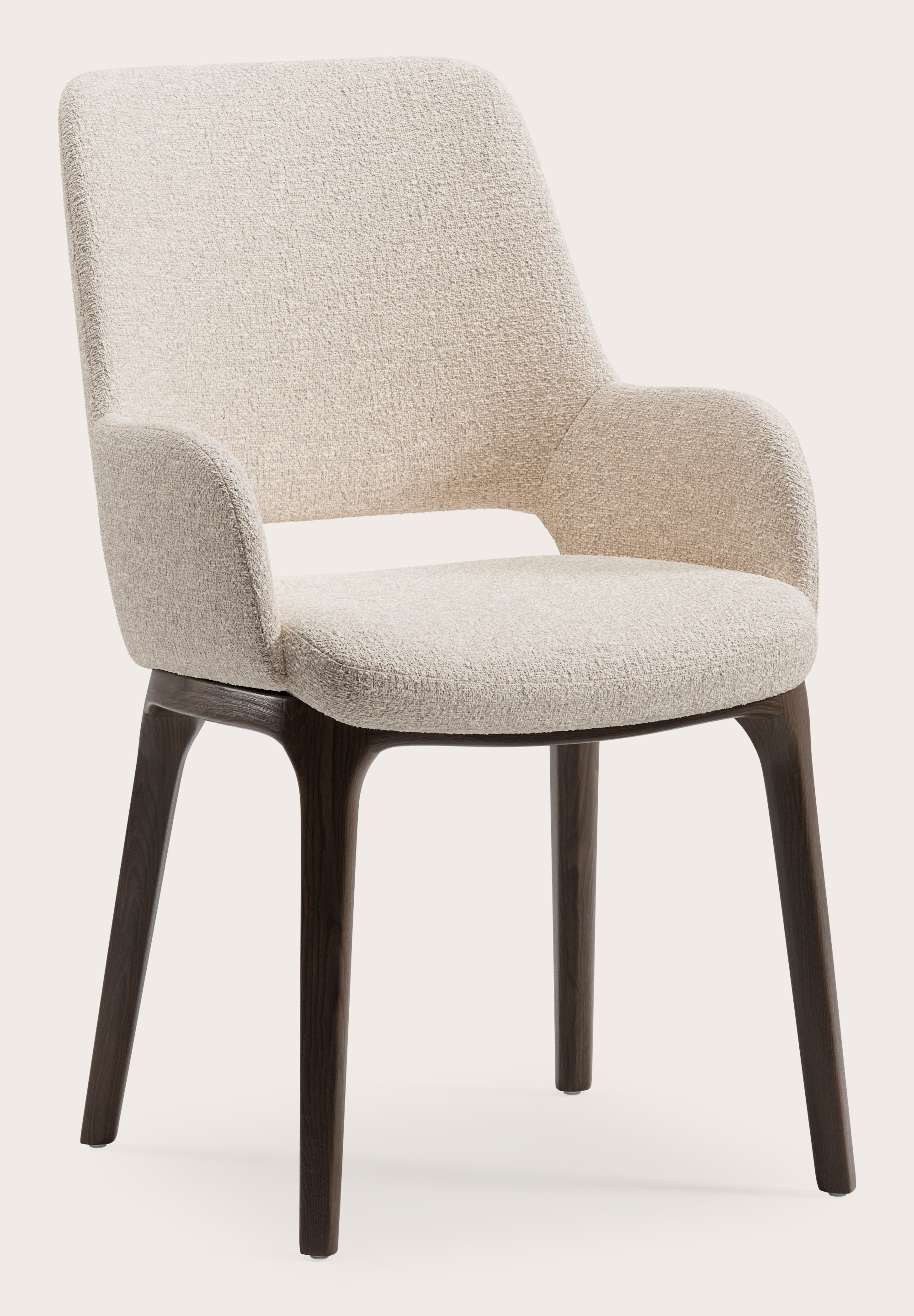 Fauteuil Giulio en Stanza tissu Natural avec pied de chaise en chêne fumé