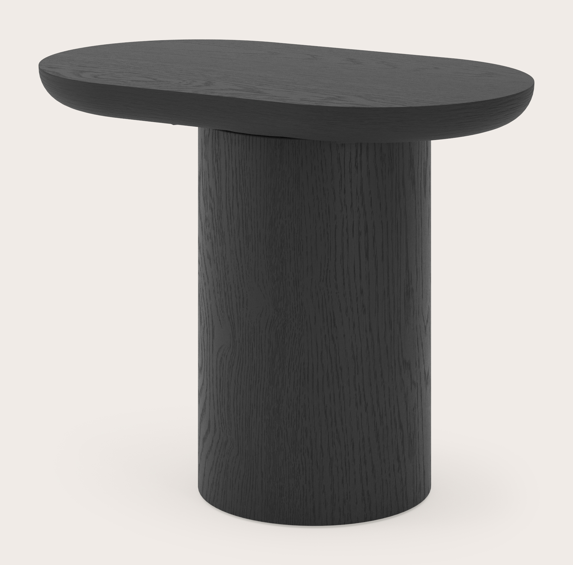 Bijzettafel Amato Rondo onderstel met plat ovaal Amato blad in zwarte eik 50 x 30 x 39 cm