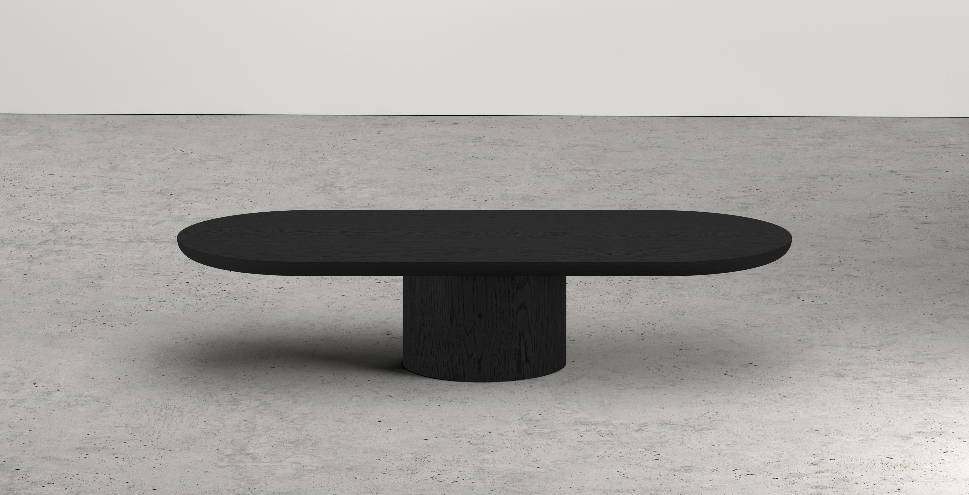 Table basse Amato Rondo armature avec plateau Amato ovale plat en chêne noir 140 x 60 x 29 cm