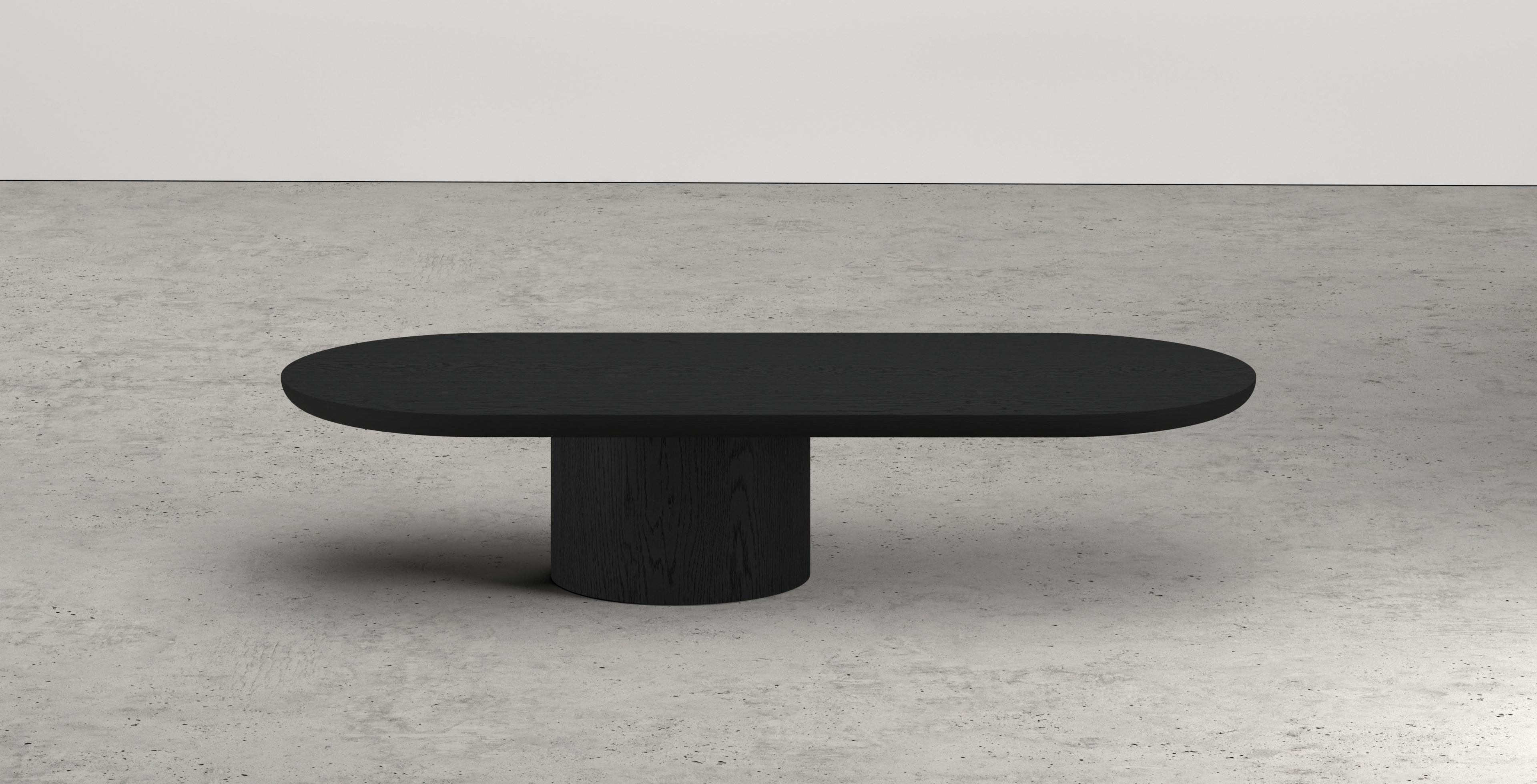 Table basse Amato Rondo armature avec plateau Amato ovale plat en chêne noir 140 x 60 x 29 cm
