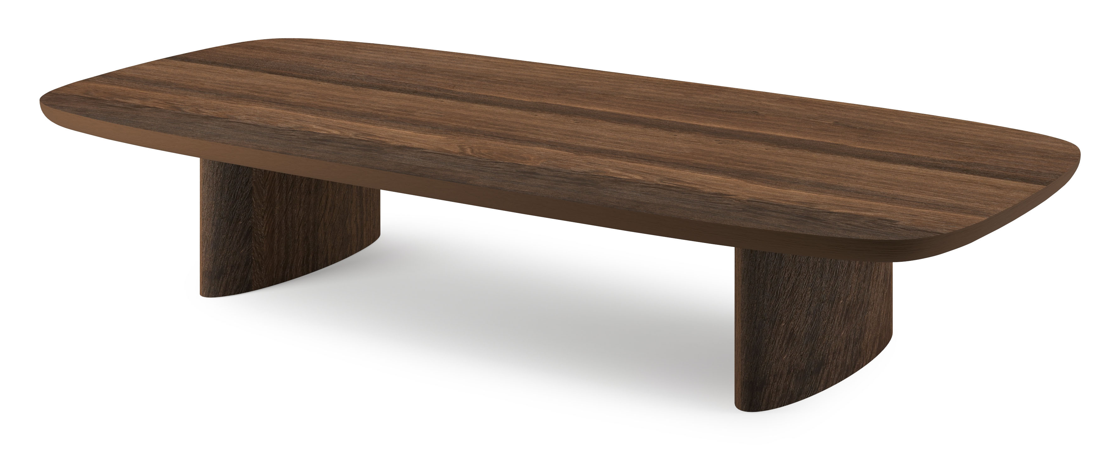 Salontafel Amato Ellipso onderstel met bootvormig Amato blad in gerookte eik 160 x 75 x 29 cm