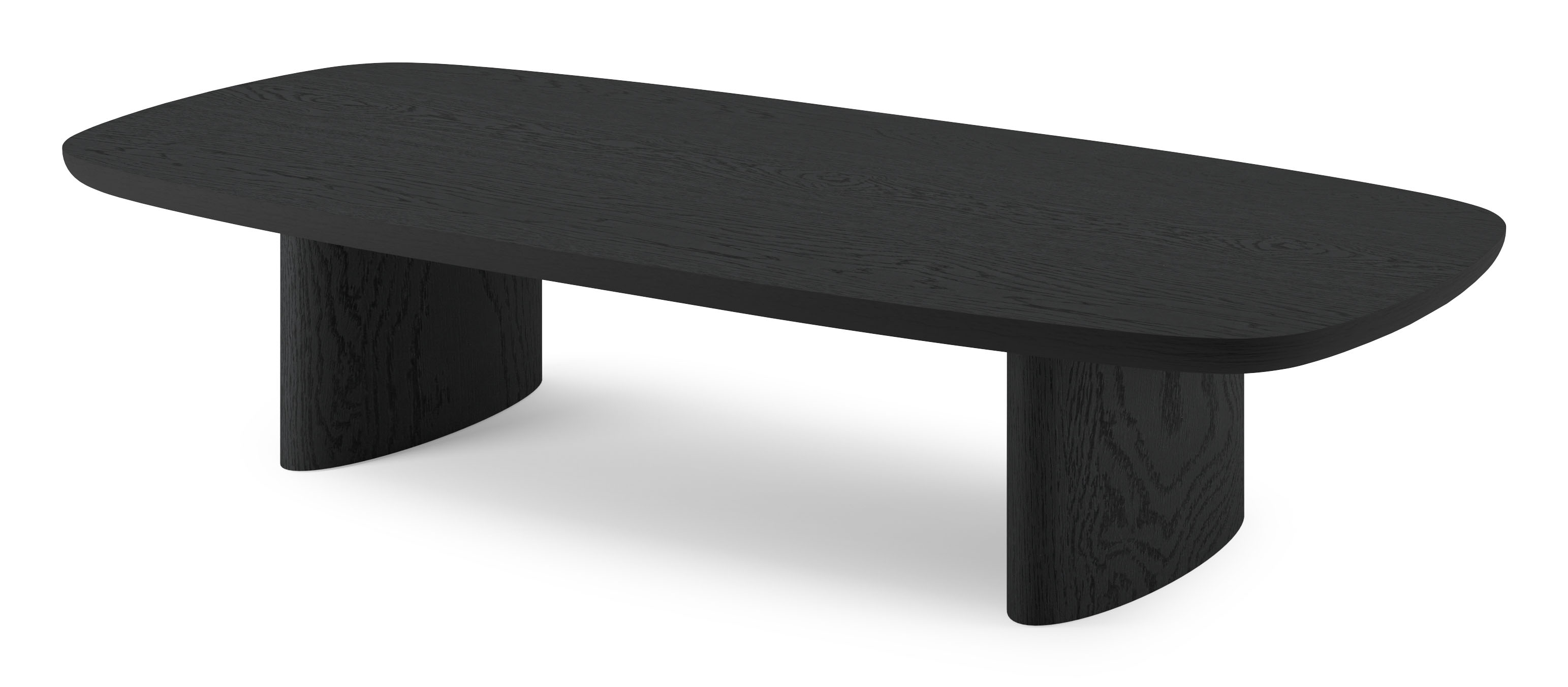 Salontafel Amato Ellipso onderstel met bootvormig Amato blad in zwarte eik 140 x 65 x 29 cm