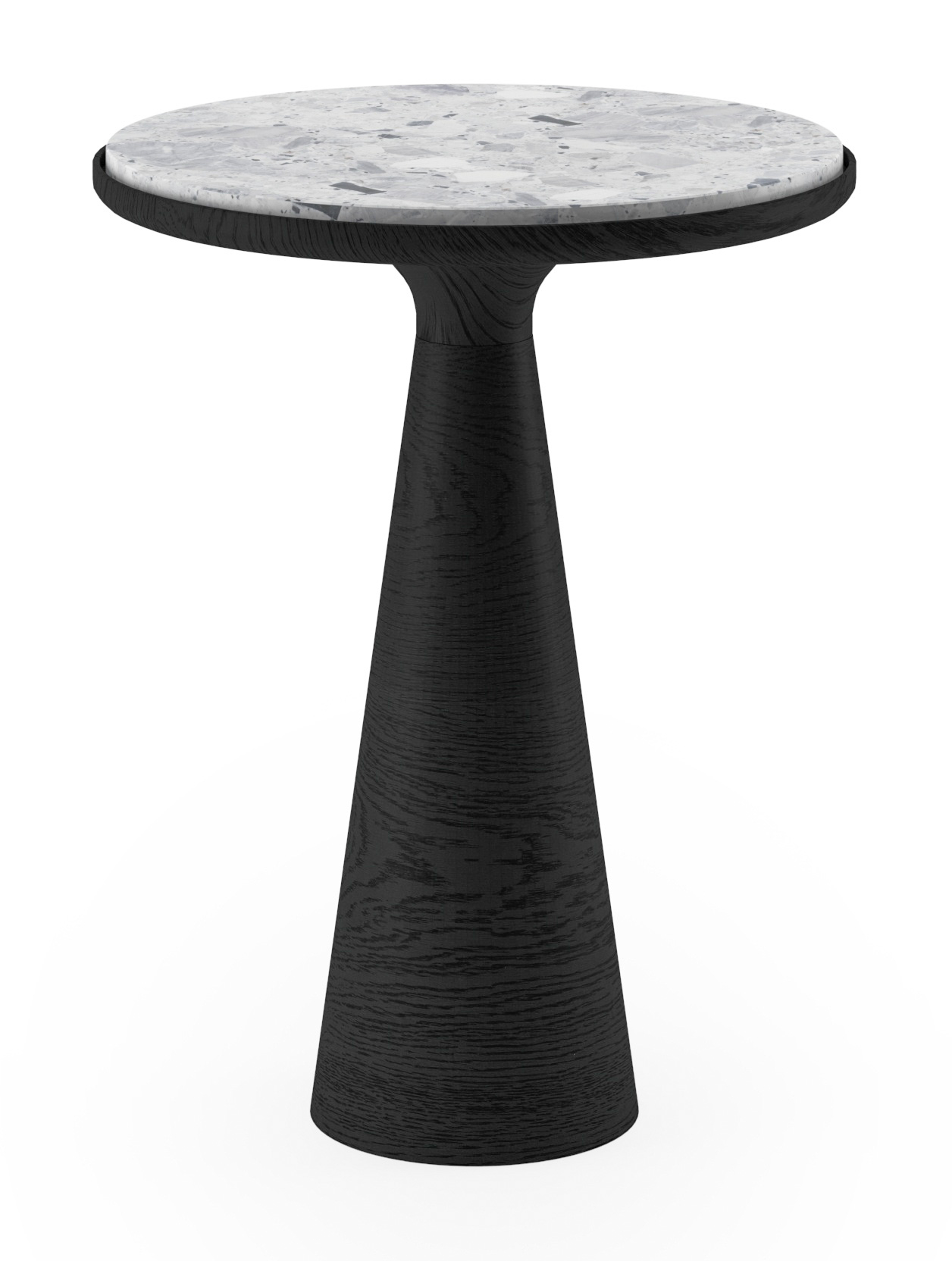 Table d'appoint Levanto armature en chêne noir et plateau Pietro rond en marbre en couleur Tundra Gold Ø42 x 53 cm
