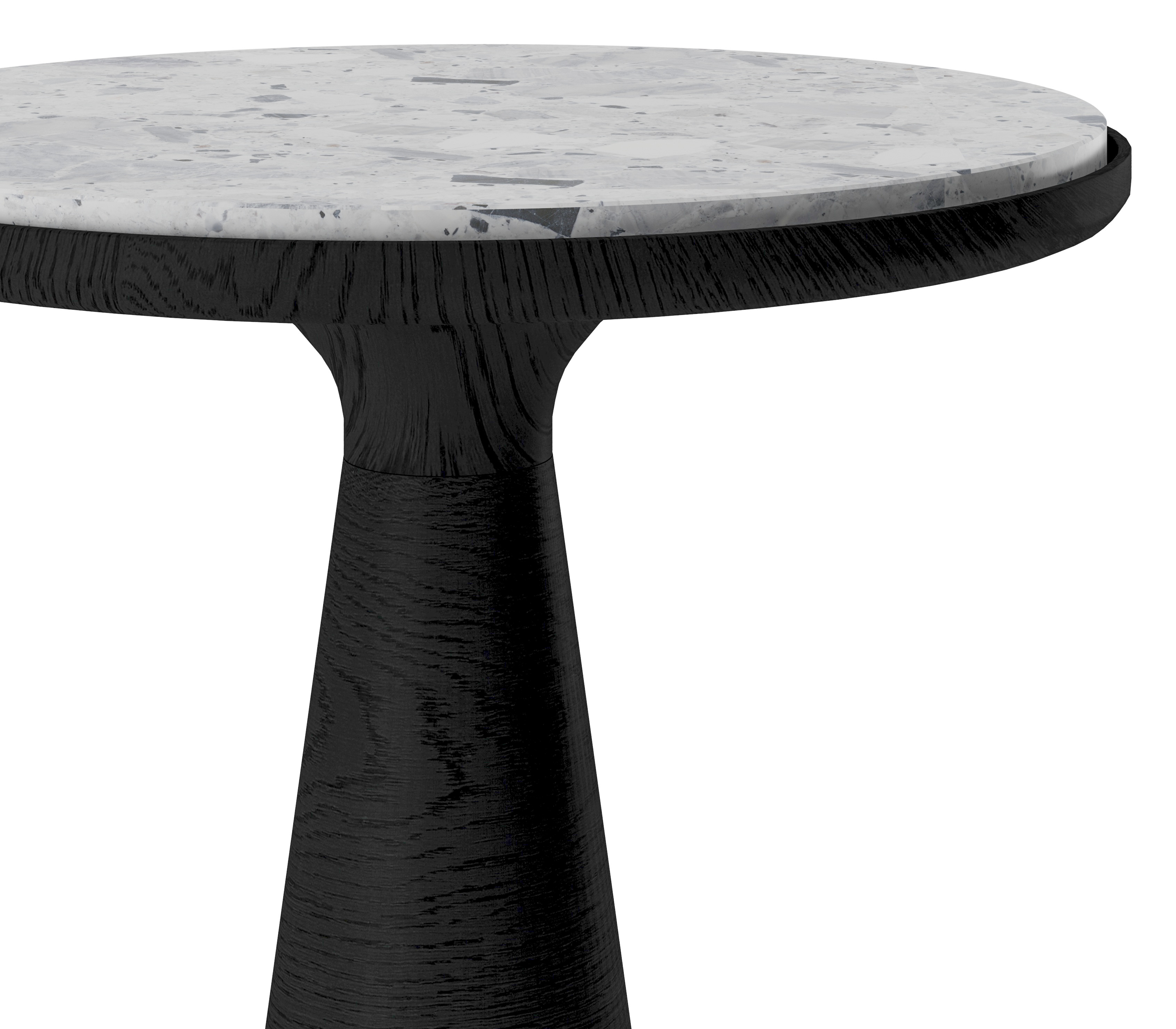 Table d'appoint Levanto armature en chêne noir et plateau Pietro rond en marbre en couleur Tundra Gold Ø42 x 53 cm