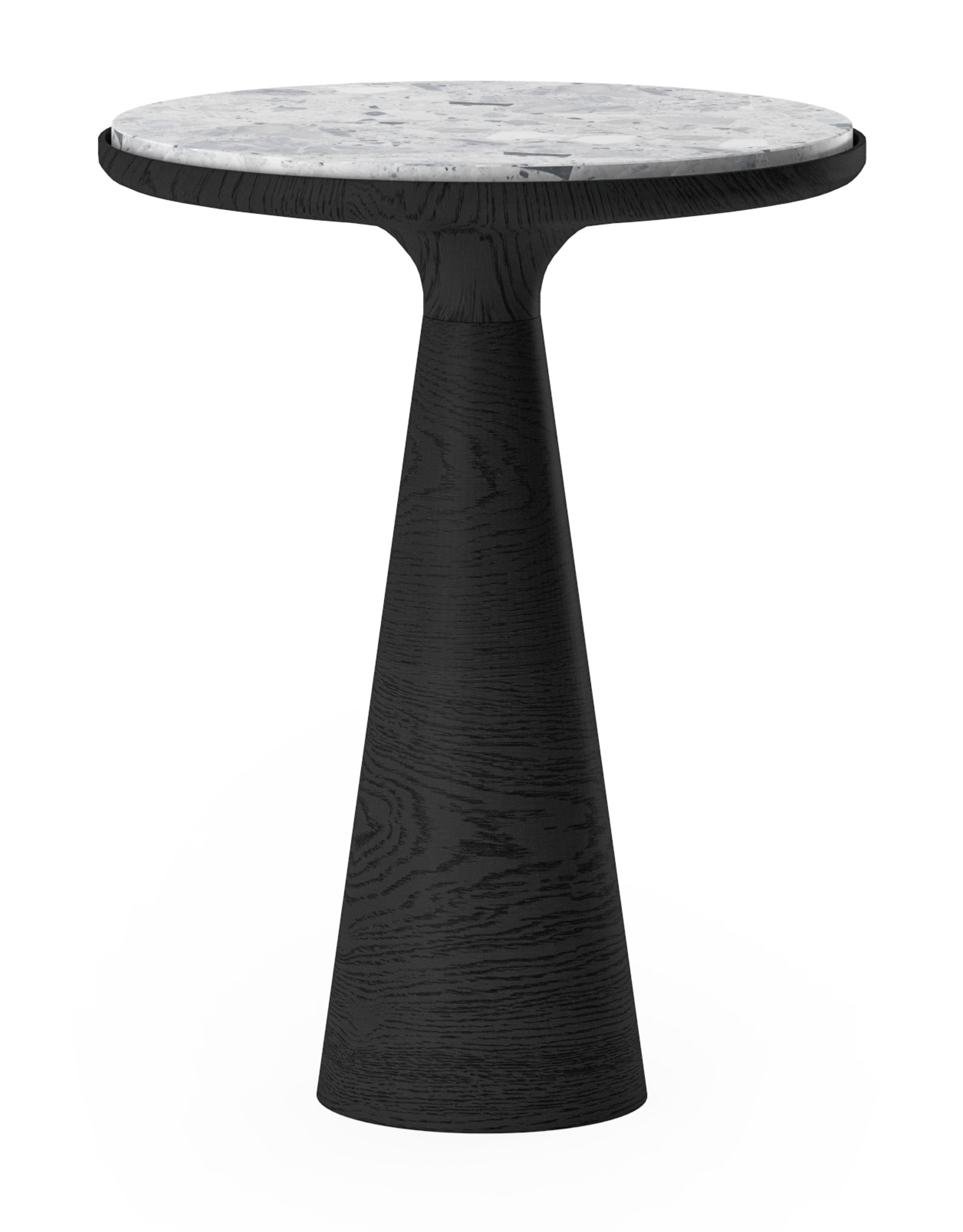 Table d'appoint Levanto armature en chêne noir et plateau Pietro rond en marbre en couleur Tundra Gold Ø42 x 53 cm