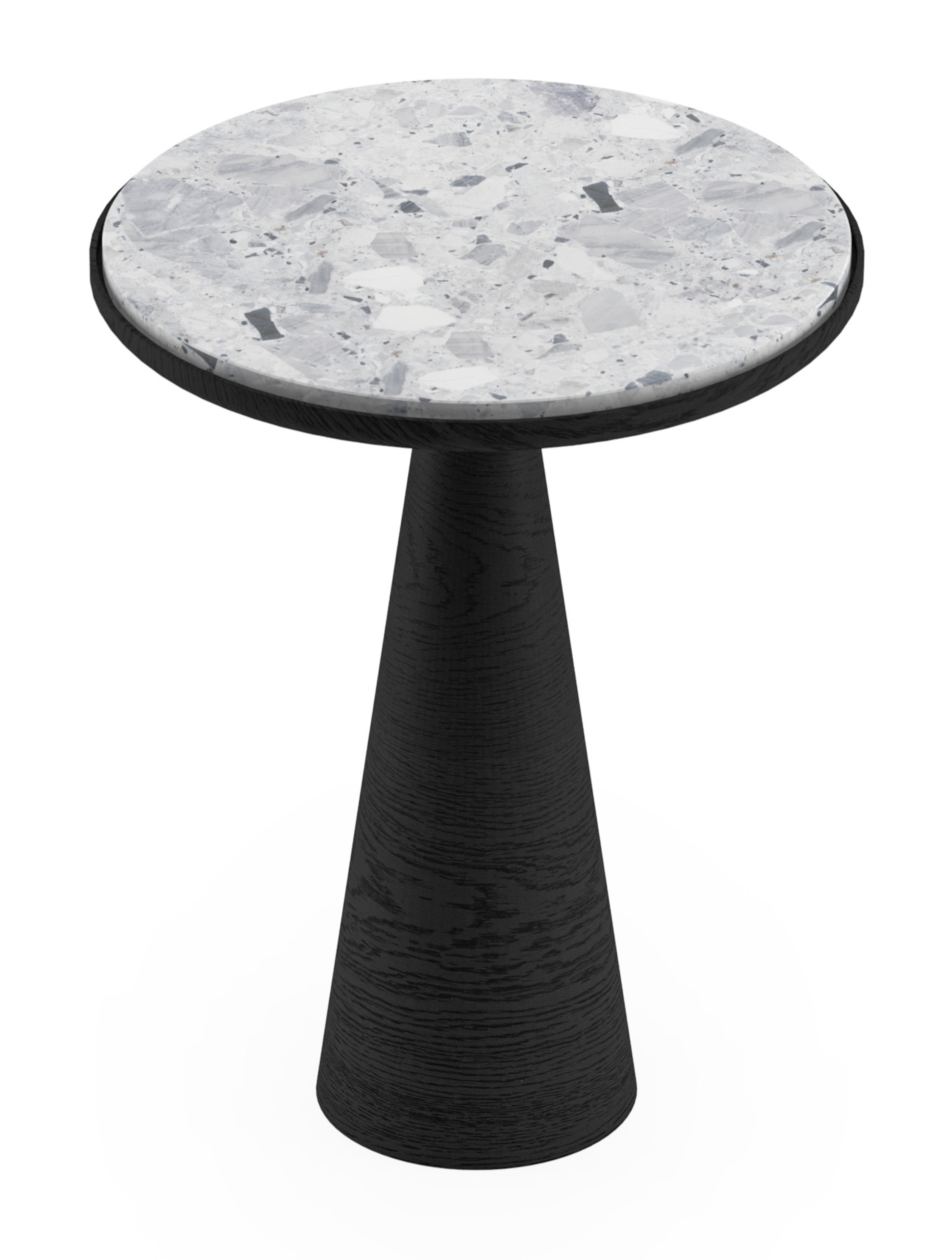 Table d'appoint Levanto armature en chêne noir et plateau Pietro rond en marbre en couleur Tundra Gold Ø42 x 53 cm