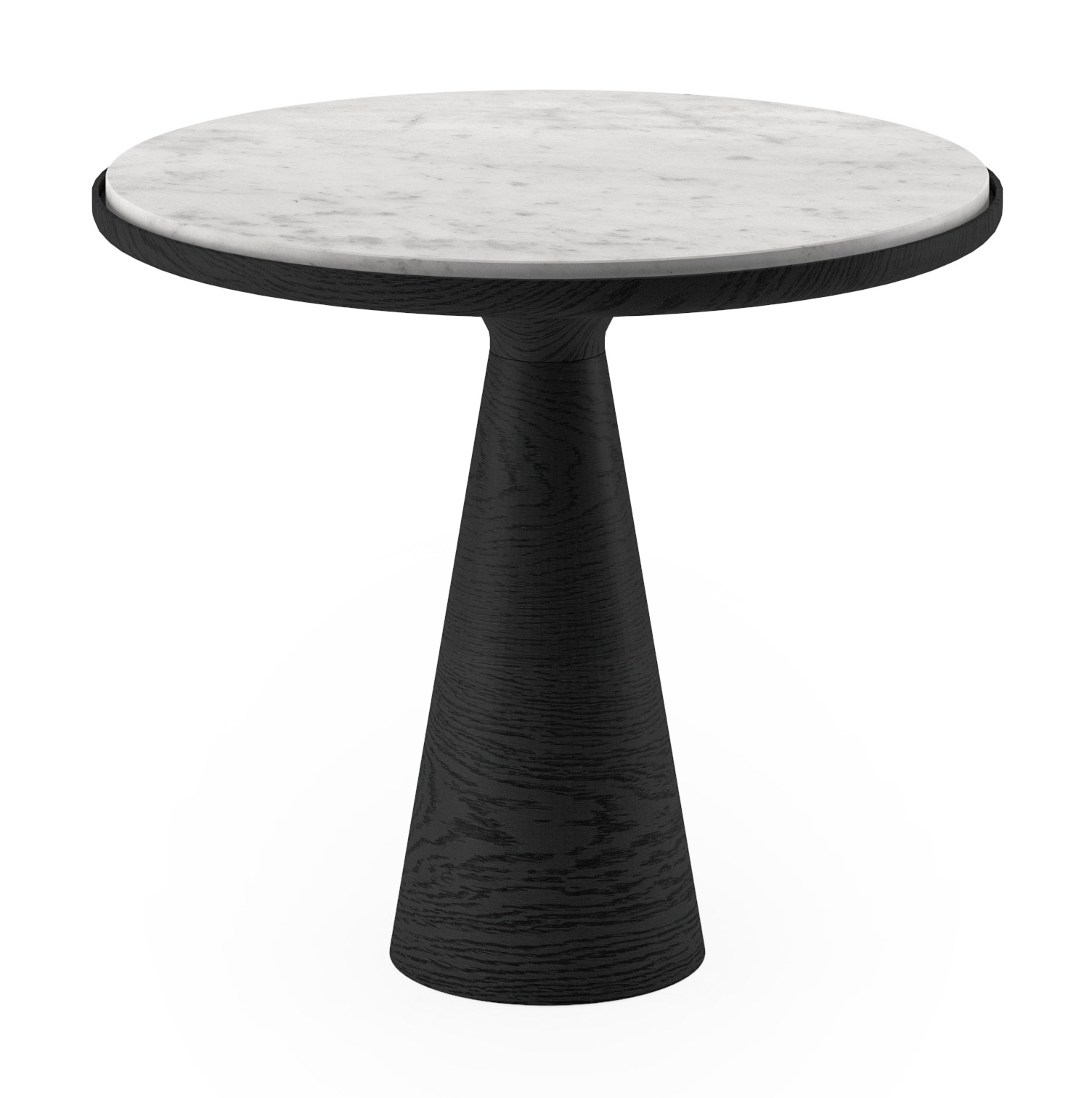 Bijzettafel Levanto onderstel in zwarte eik en rond Pietro blad in marmer kleur Bianco Carrara Ø50 x 45 cm
