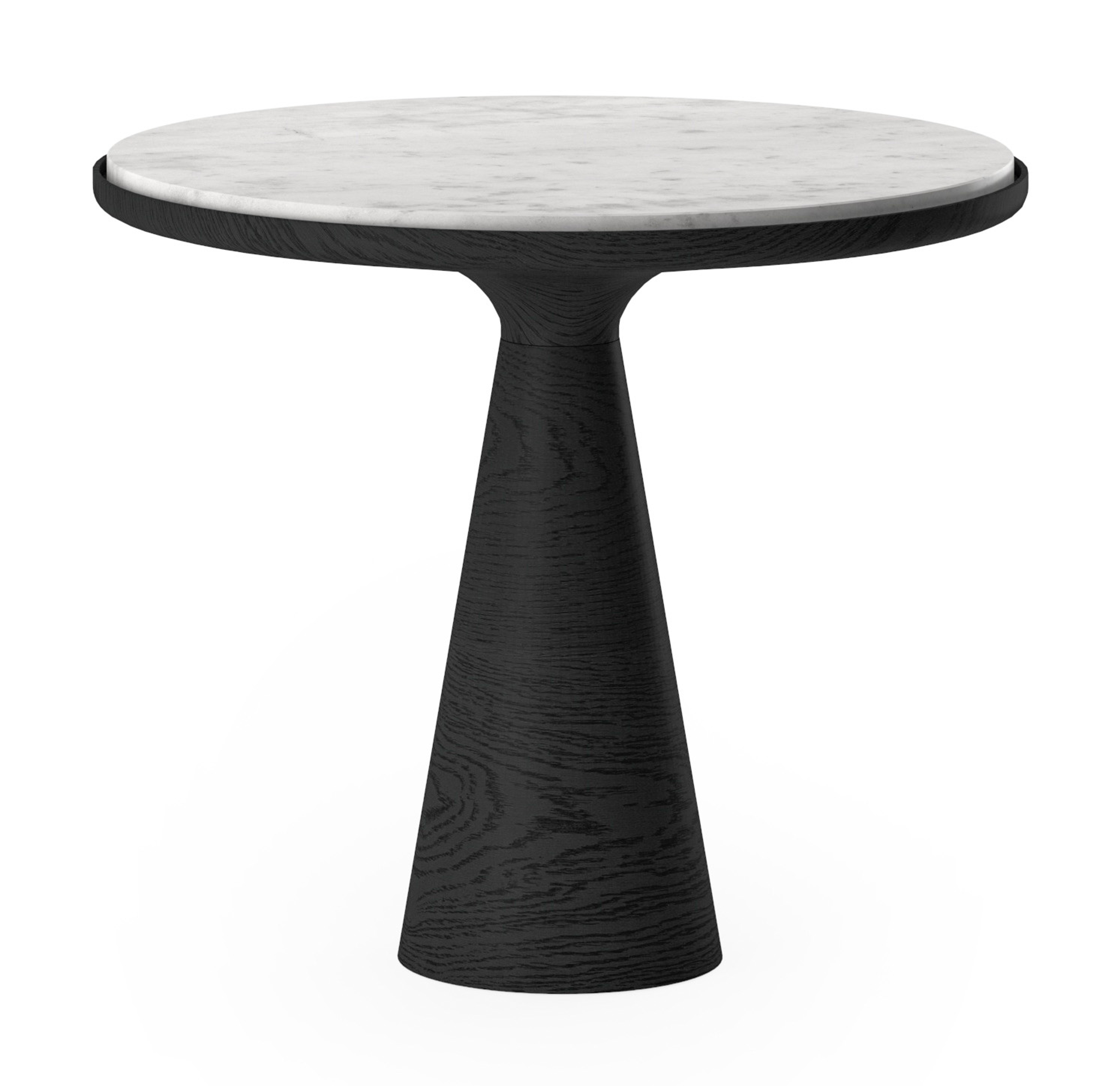 Bijzettafel Levanto onderstel in zwarte eik en rond Pietro blad in marmer kleur Bianco Carrara Ø50 x 45 cm