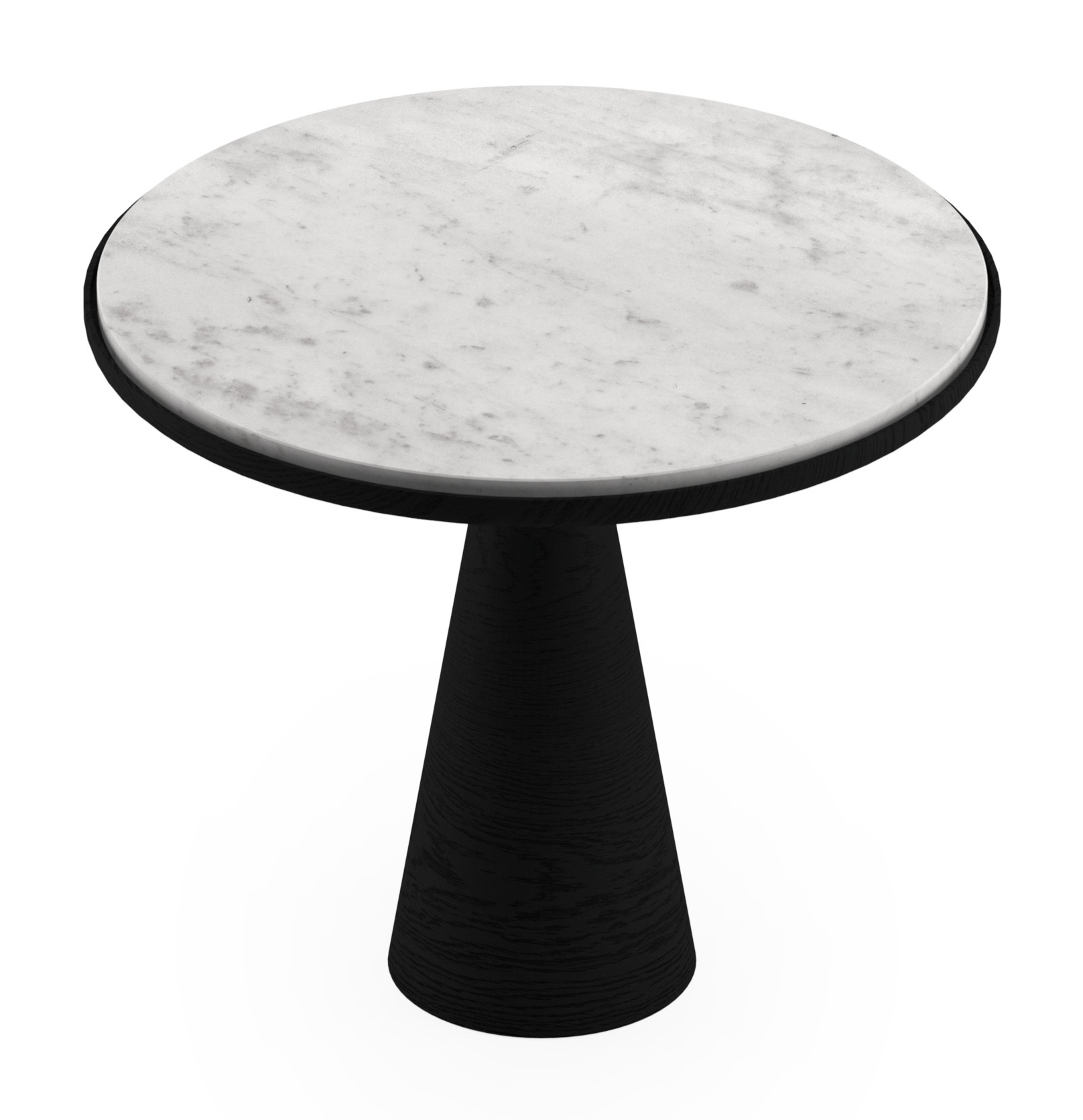 Bijzettafel Levanto onderstel in zwarte eik en rond Pietro blad in marmer kleur Bianco Carrara Ø50 x 45 cm