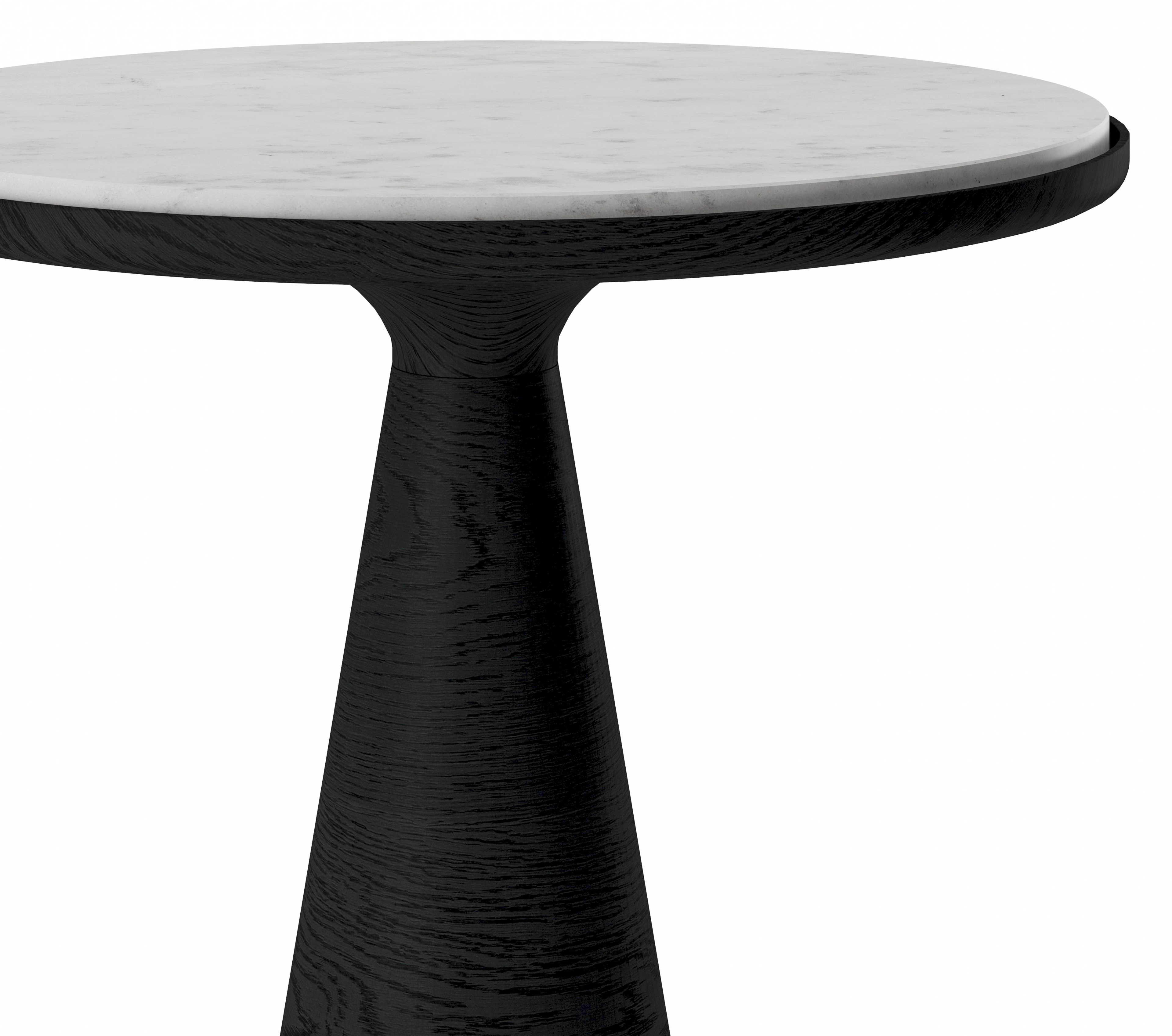 Bijzettafel Levanto onderstel in zwarte eik en rond Pietro blad in marmer kleur Bianco Carrara Ø50 x 45 cm
