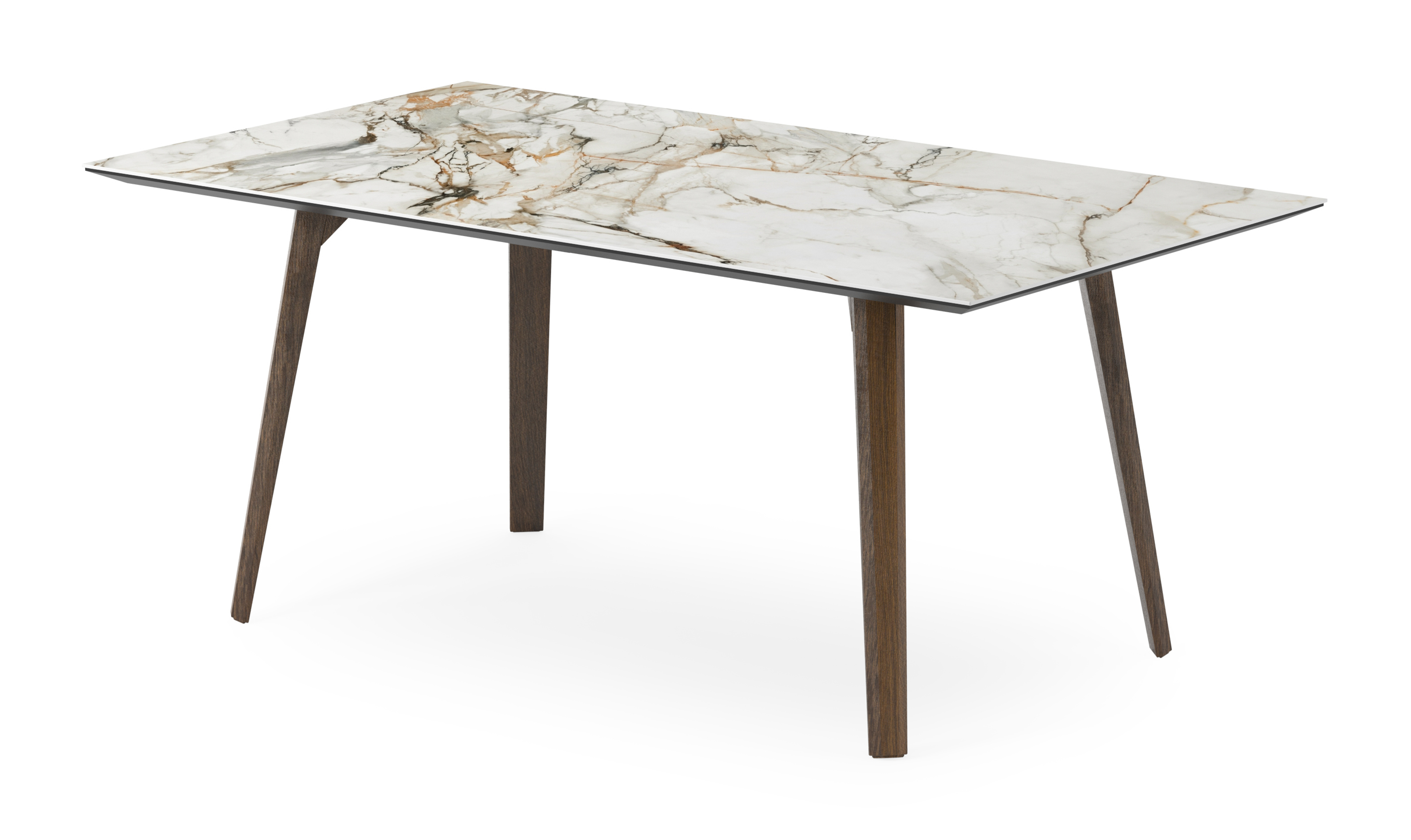 Eettafel Clino onderstel in gerookte eik met rechthoekig volkeramisch Ceramo blad in kleur Calacatta Luxe 180 x 90 x 77 cm