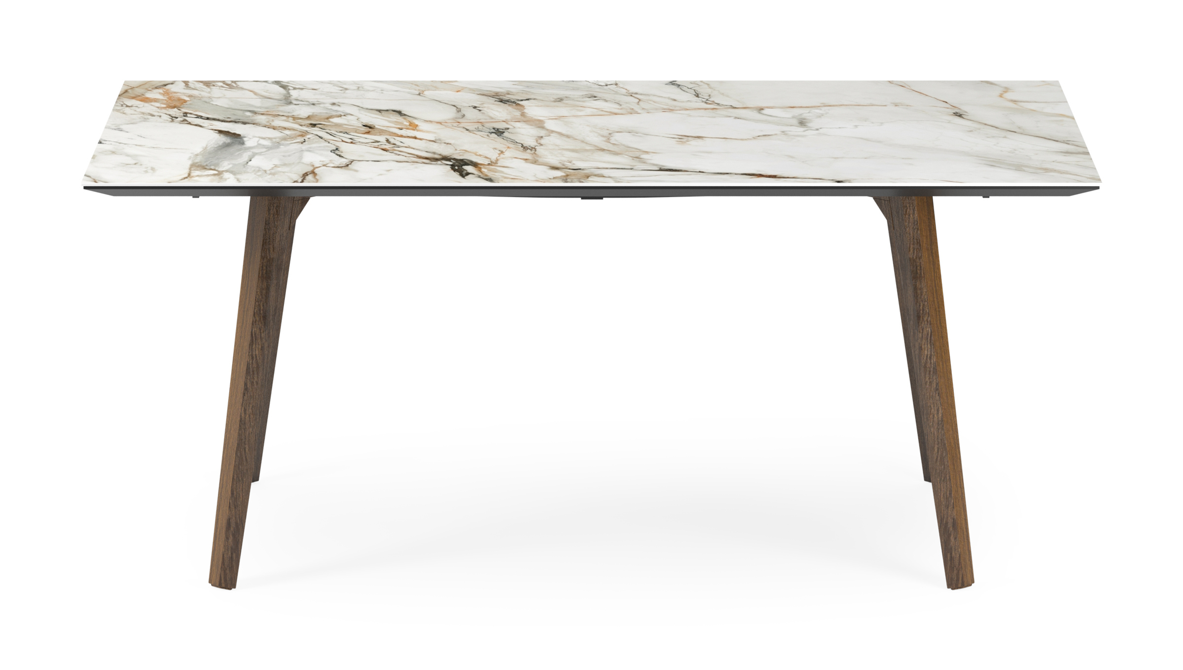 Eettafel Clino onderstel in gerookte eik met rechthoekig volkeramisch Ceramo blad in kleur Calacatta Luxe 180 x 90 x 77 cm