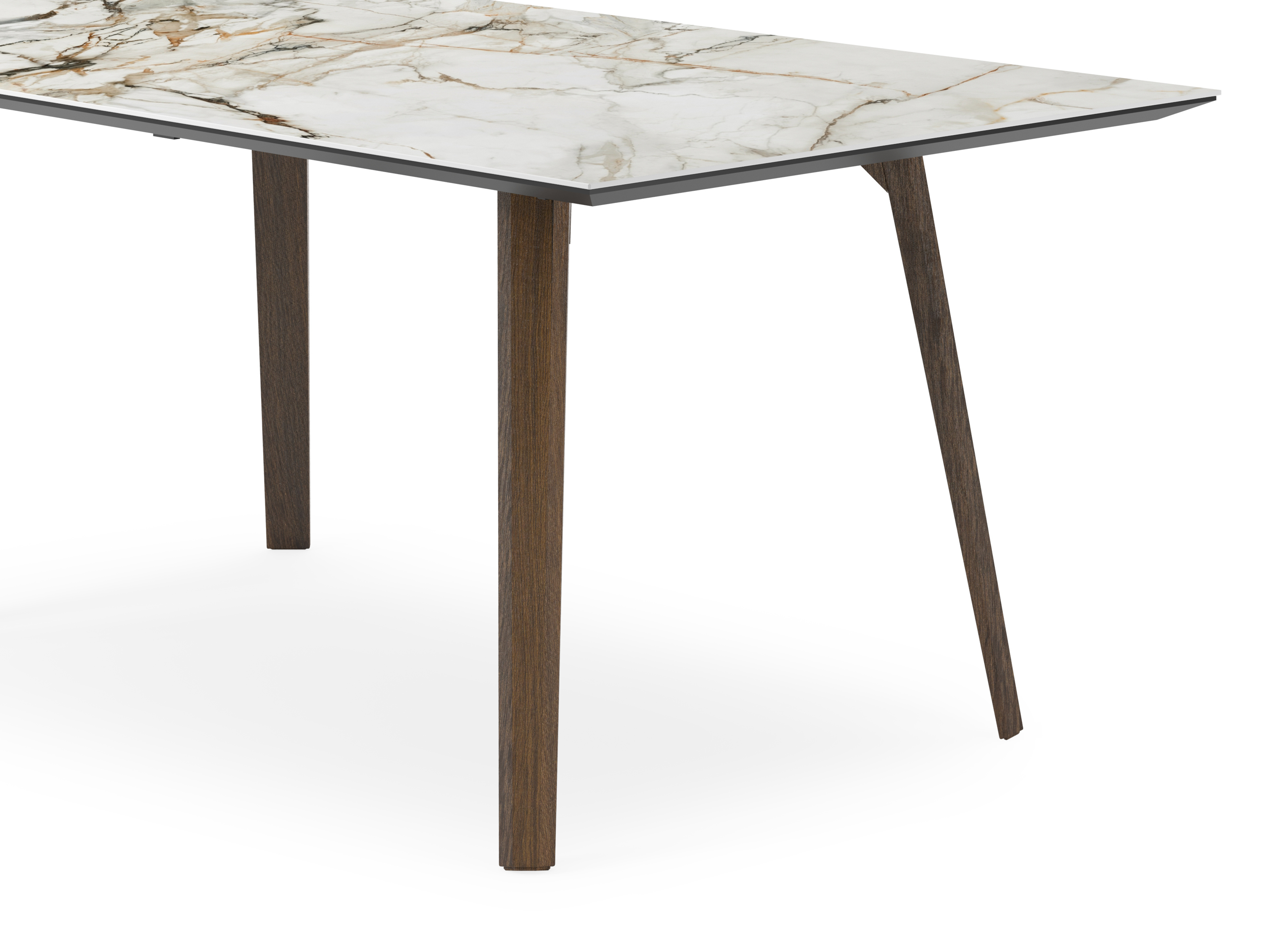 Eettafel Clino onderstel in gerookte eik met rechthoekig volkeramisch Ceramo blad in kleur Calacatta Luxe 180 x 90 x 77 cm