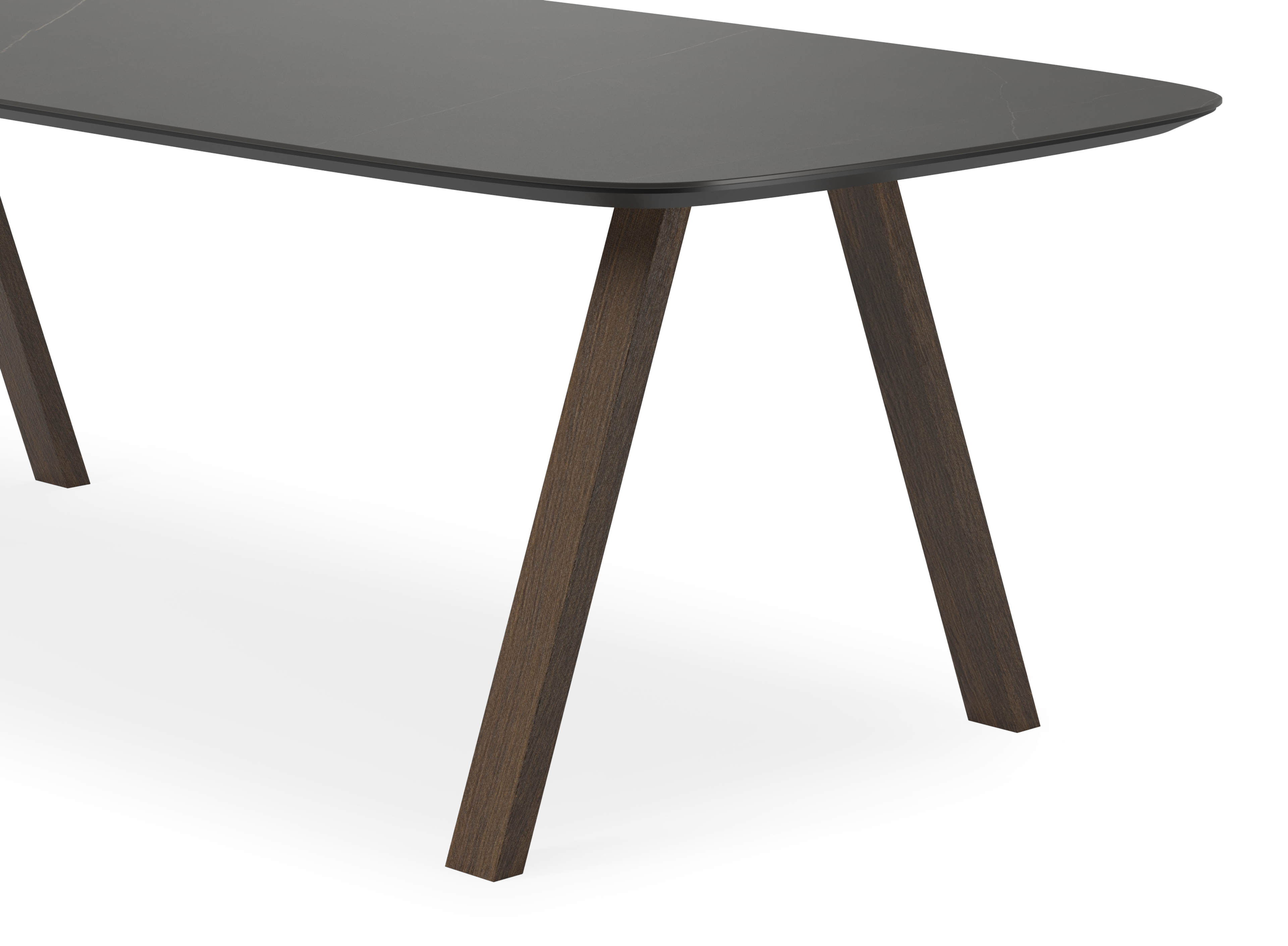 Eettafel Tiendo onderstel in gerookte eik met bootvormig volkeramisch Ceramo blad in kleur Calatorao 260 x 110 x 77 cm