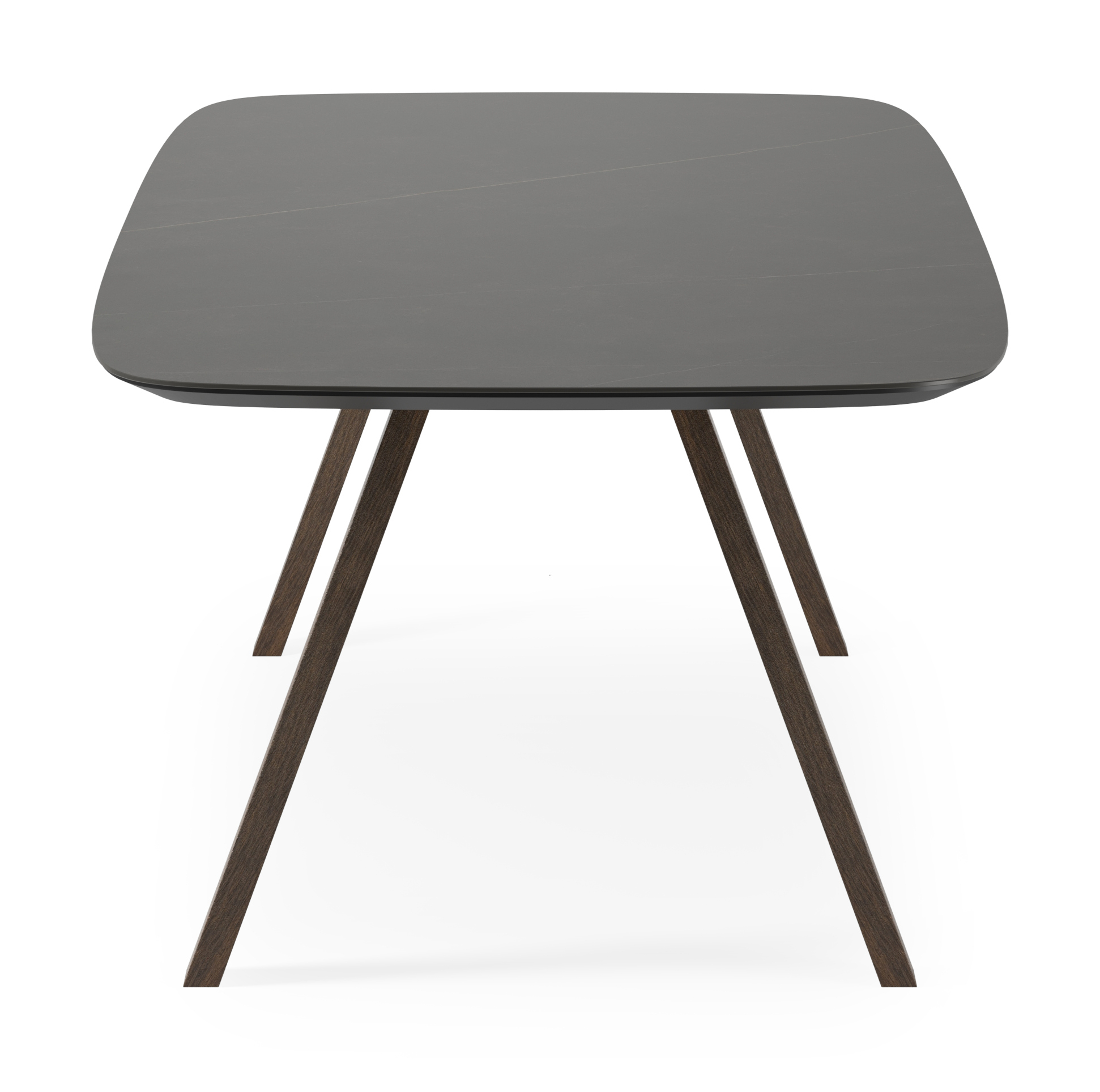 Eettafel Tiendo onderstel in gerookte eik met bootvormig volkeramisch Ceramo blad in kleur Calatorao 260 x 110 x 77 cm
