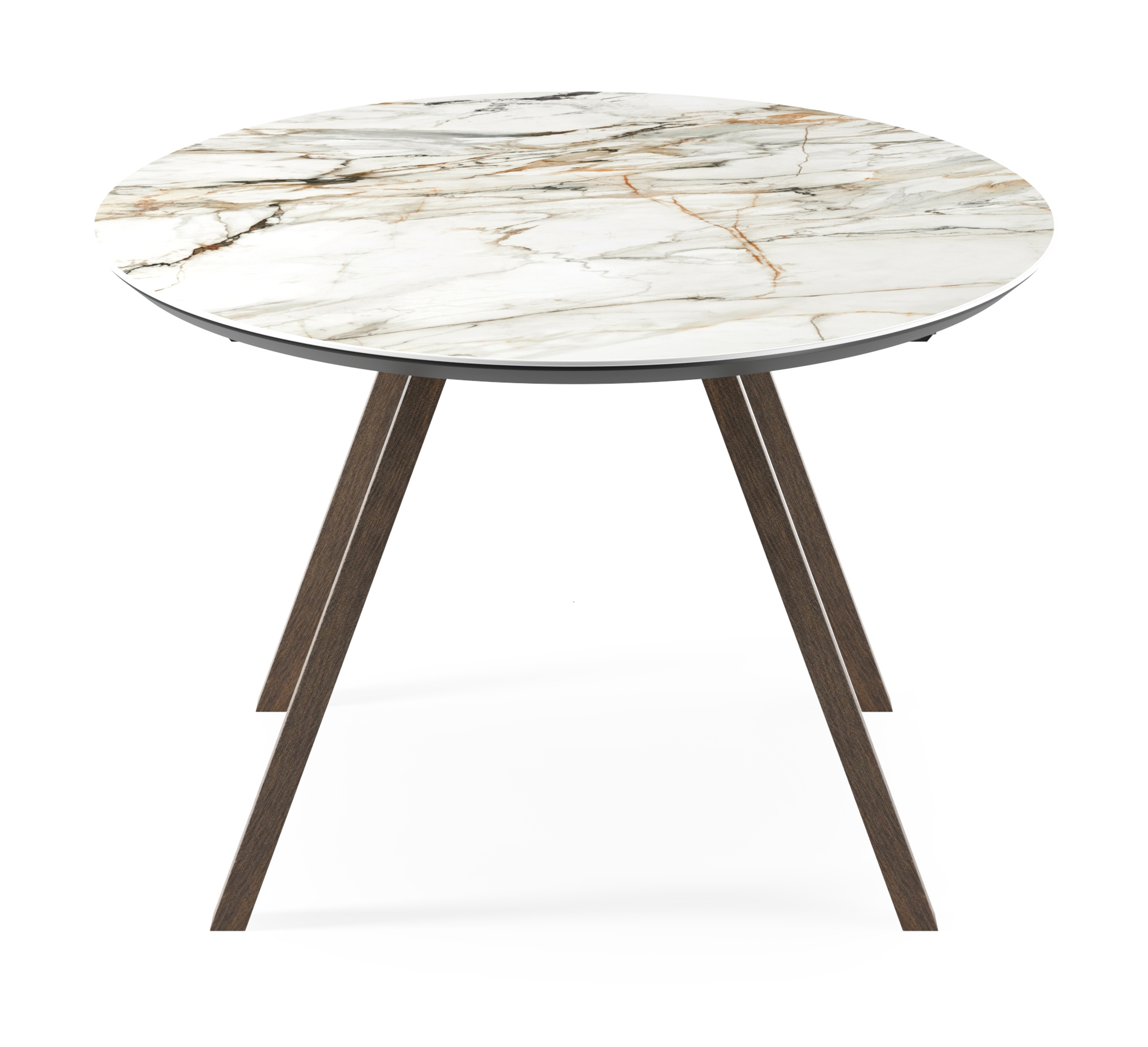 Eettafel Tiendo onderstel in gerookte eik met ovaal volkeramisch Ceramo blad in kleur Calacatta Luxe 220 x 120 x 77 cm
