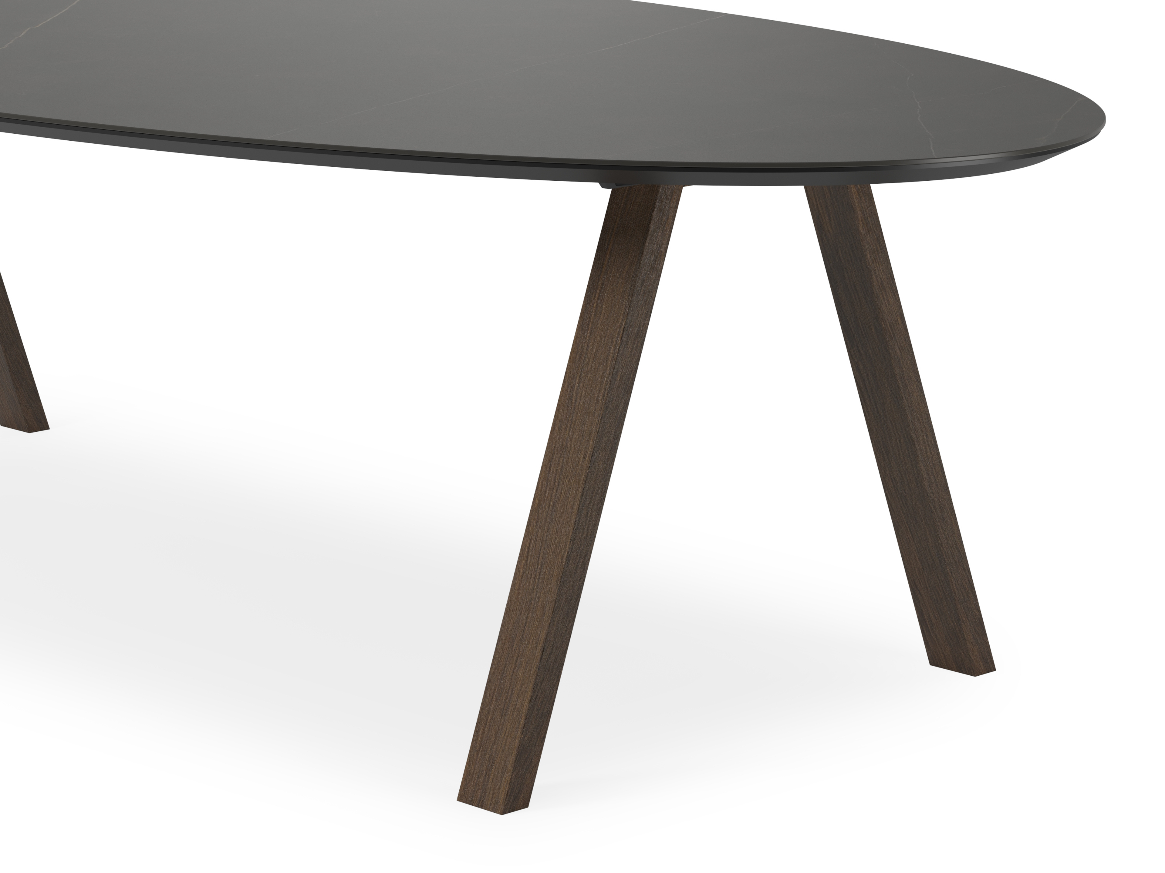 Table de salle à manger Tiendo armature en chêne fumé avec plateau Ceramo ovale en céramique en couleur Calatorao 300 x 140 x 77 cm