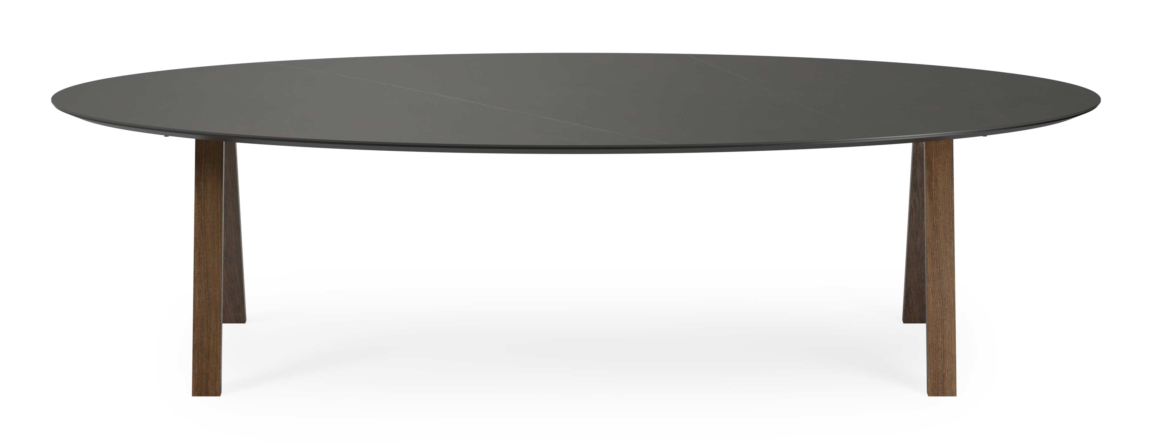 Table de salle à manger Tiendo armature en chêne fumé avec plateau Ceramo ovale en céramique en couleur Calatorao 300 x 140 x 77 cm
