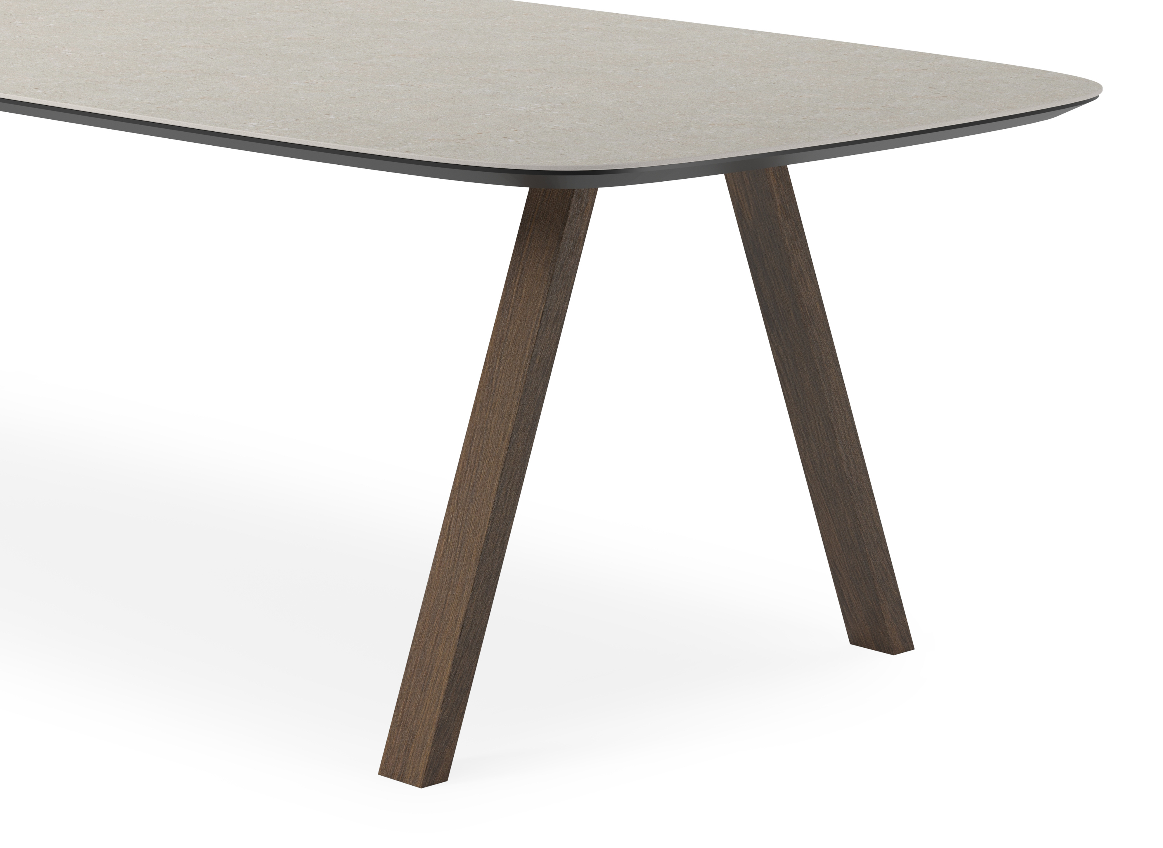 Table de salle à manger Tiendo armature en chêne fumé avec plateau Ceramo forme arrondie en céramique en couleur Shilin 300 x 115 x 77 cm