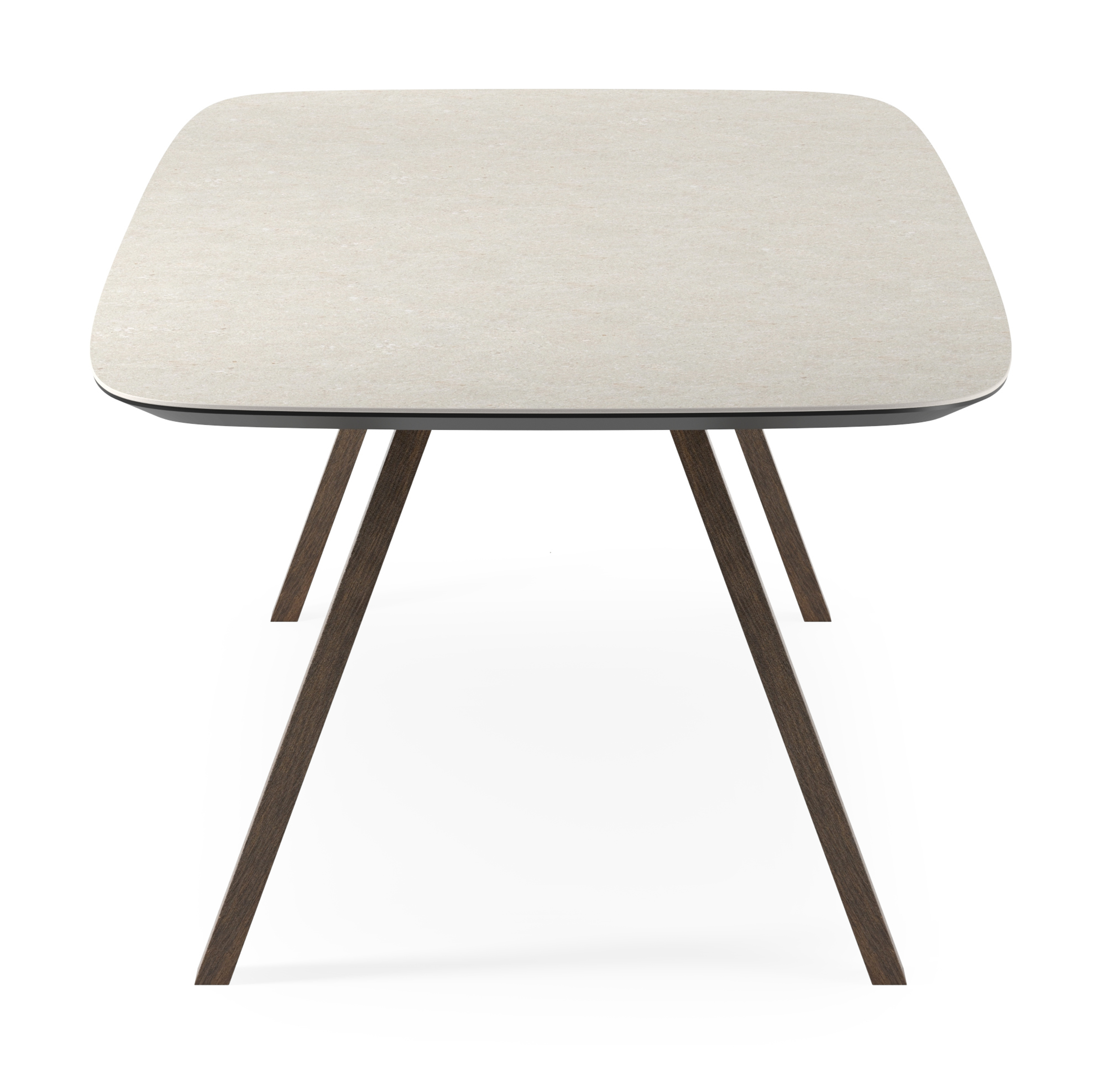 Table de salle à manger Tiendo armature en chêne fumé avec plateau Ceramo forme arrondie en céramique en couleur Shilin 300 x 115 x 77 cm