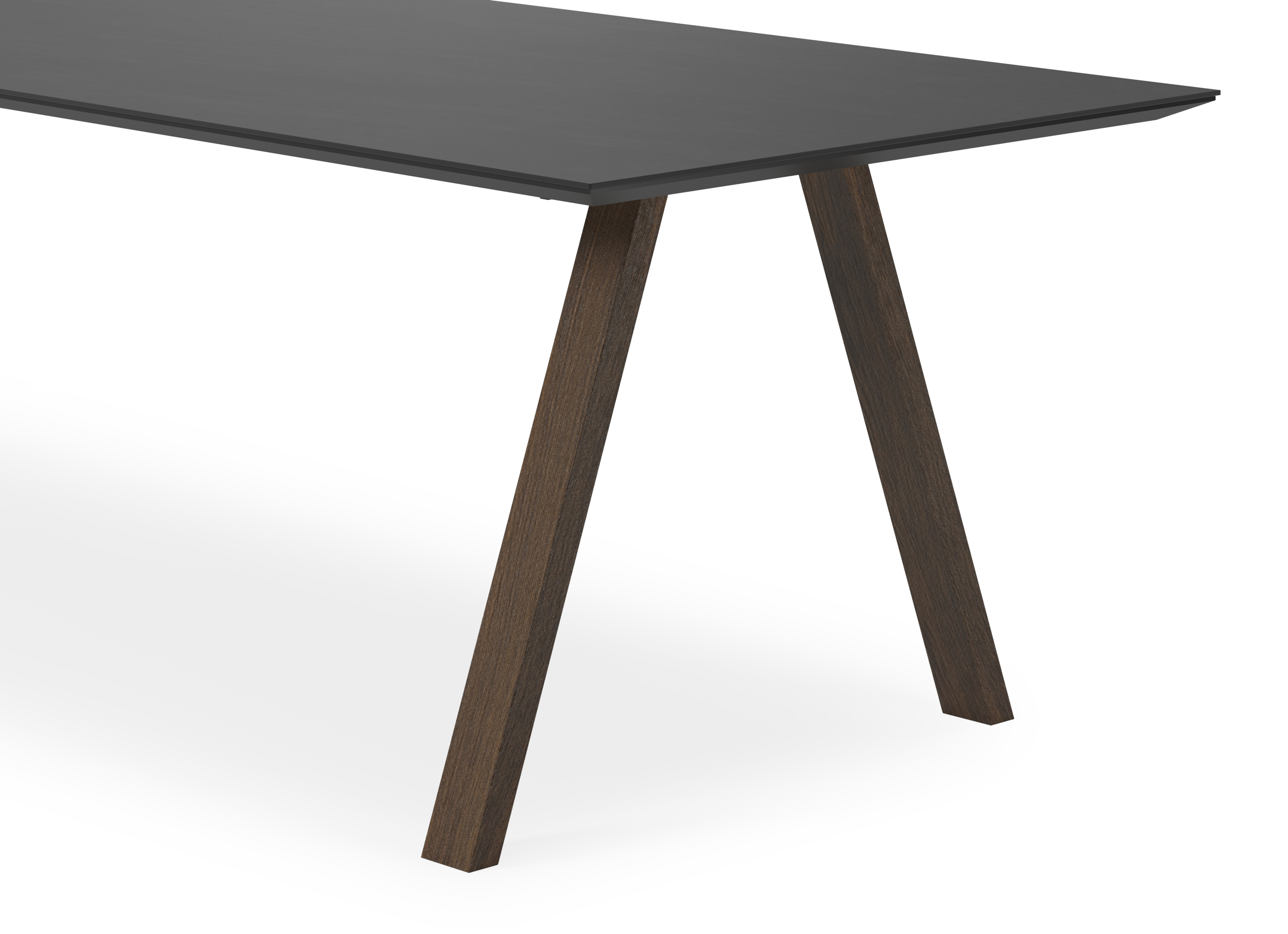 Eettafel Tiendo onderstel in gerookte eik met rechthoekig volkeramisch Ceramo blad in kleur Basalt Black 300 x 110 x 77 cm