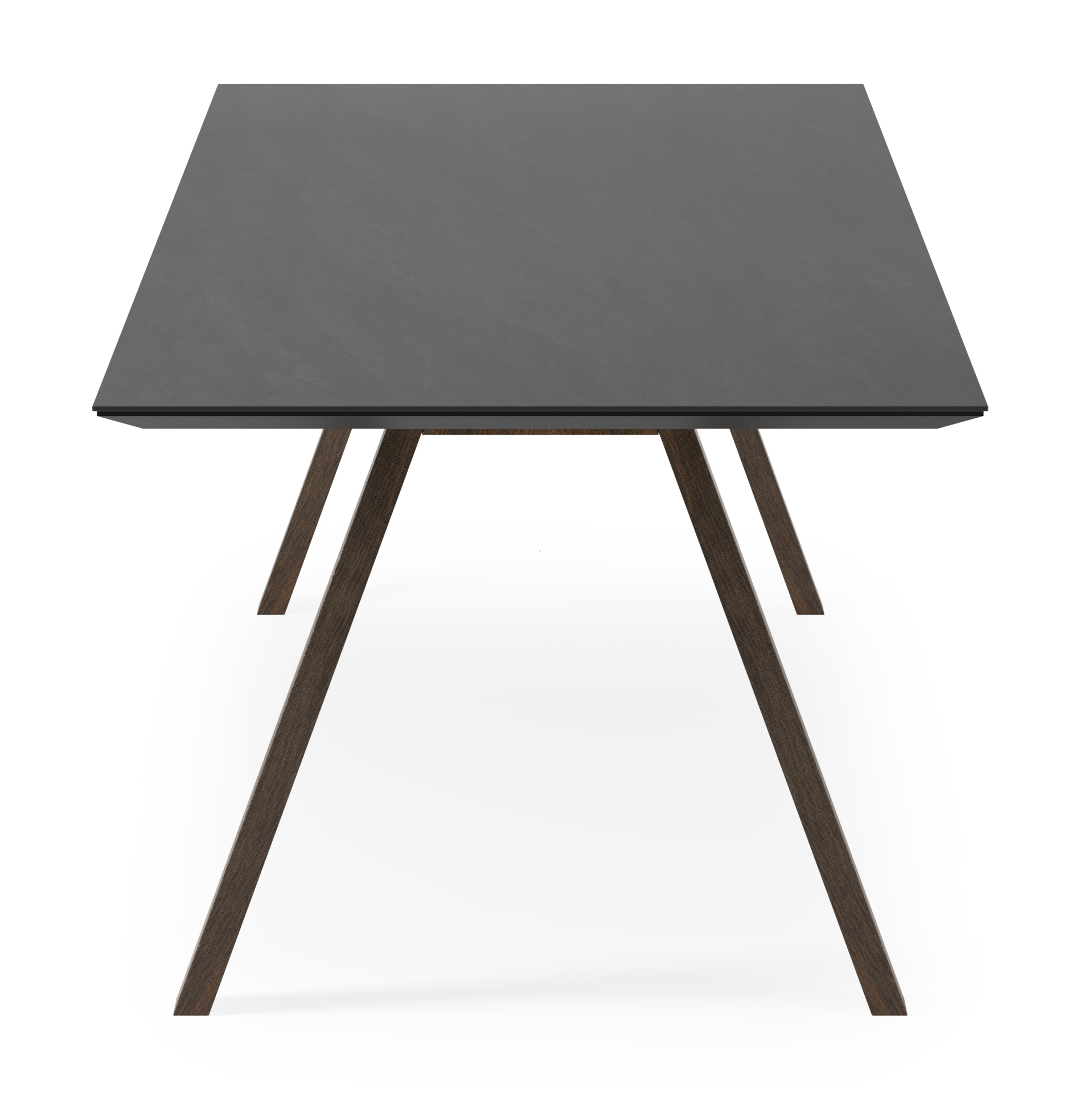 Eettafel Tiendo onderstel in gerookte eik met rechthoekig volkeramisch Ceramo blad in kleur Basalt Black 300 x 110 x 77 cm