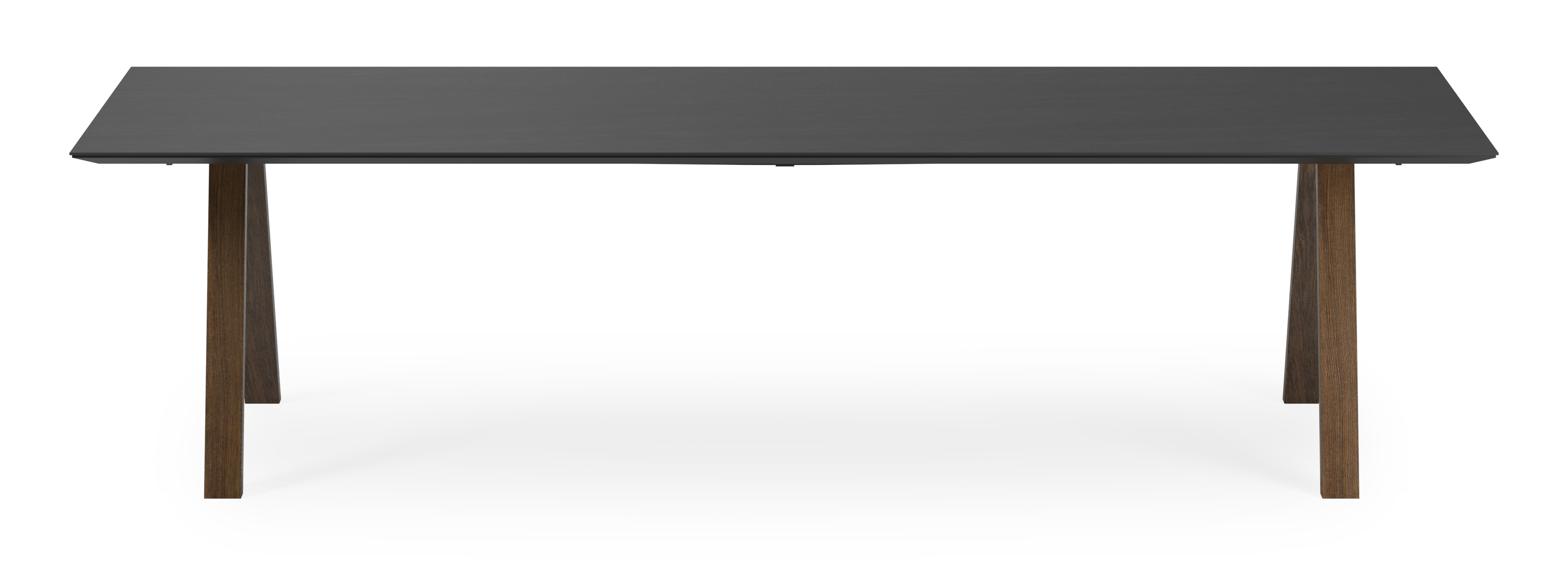 Eettafel Tiendo onderstel in gerookte eik met rechthoekig volkeramisch Ceramo blad in kleur Basalt Black 300 x 110 x 77 cm