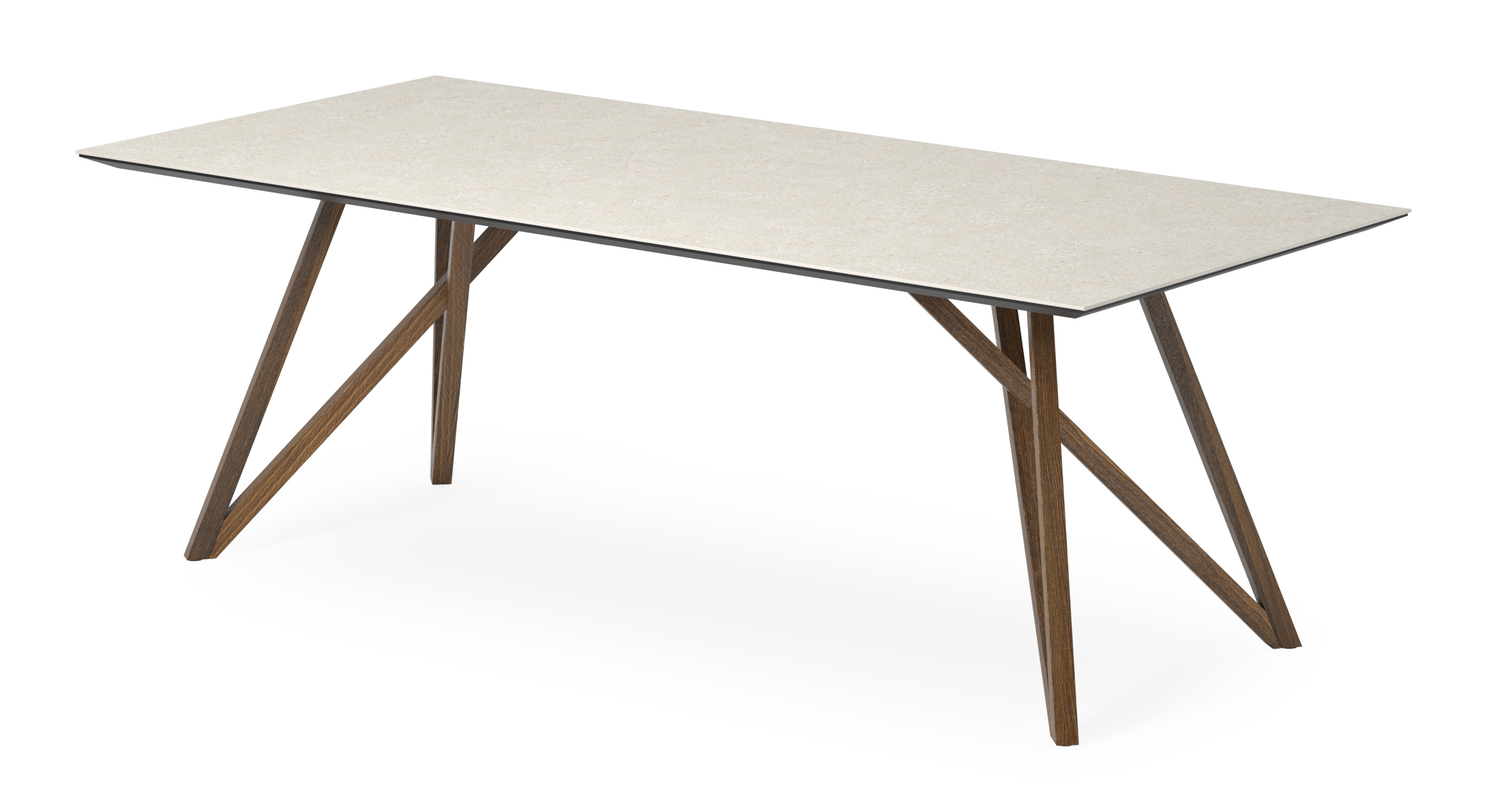 Eettafel Ragno onderstel in gerookte eik met rechthoekig volkeramisch Ceramo blad in kleur Shilin 220 x 100 x 77 cm