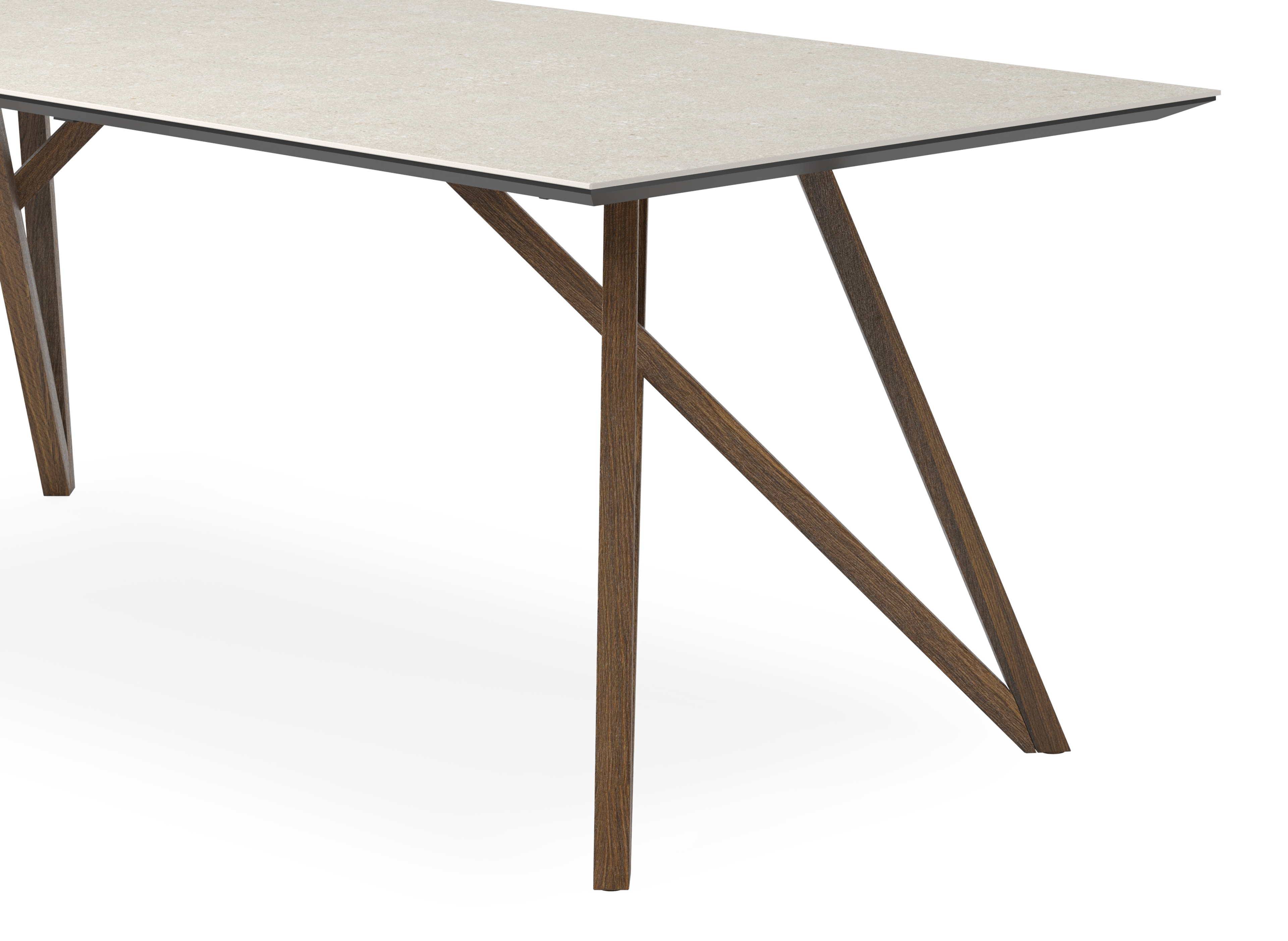 Eettafel Ragno onderstel in gerookte eik met rechthoekig volkeramisch Ceramo blad in kleur Shilin 220 x 100 x 77 cm