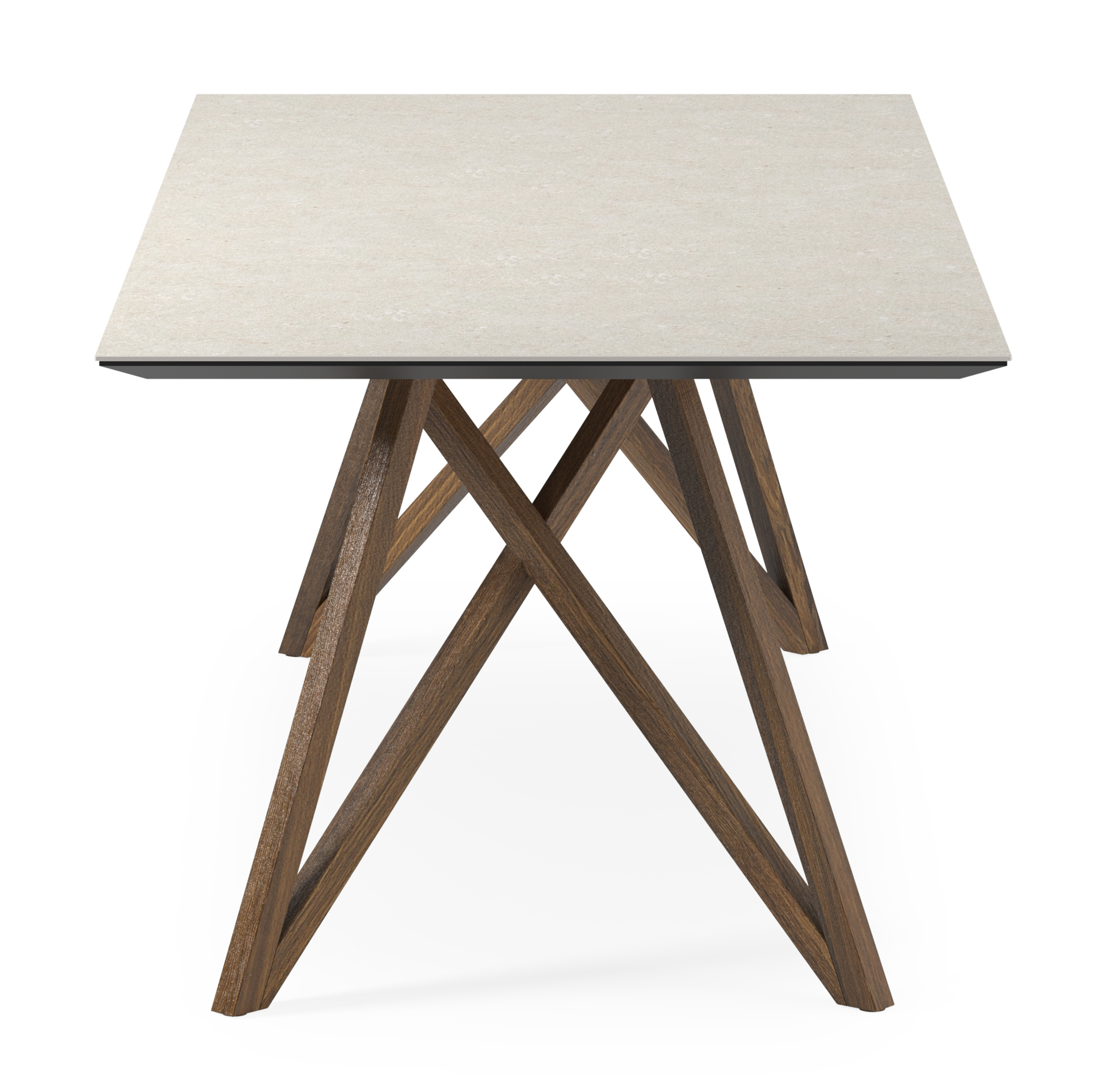 Eettafel Ragno onderstel in gerookte eik met rechthoekig volkeramisch Ceramo blad in kleur Shilin 220 x 100 x 77 cm