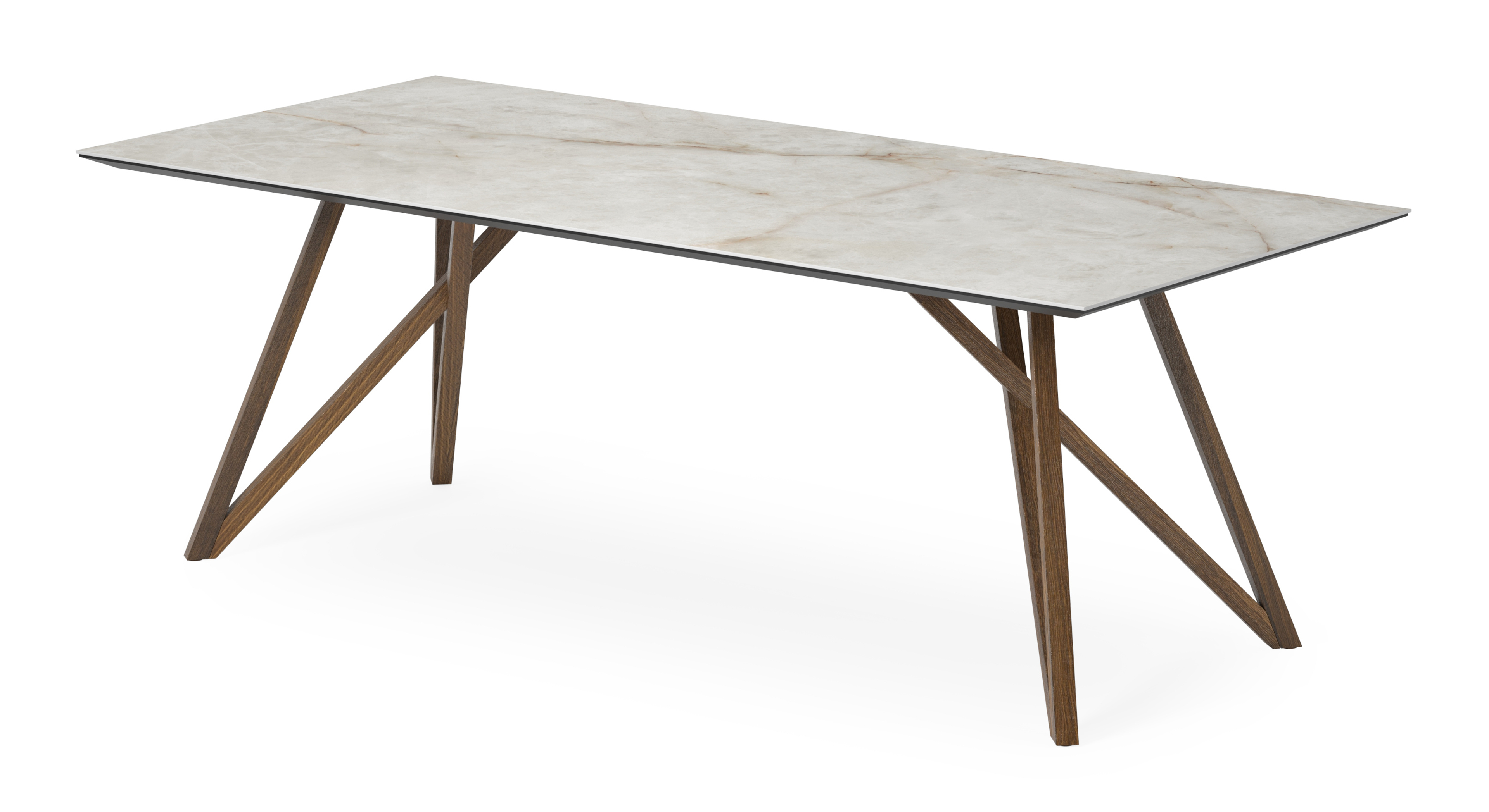 Table de salle à manger Ragno armature en chêne fumé avec plateau Ceramo rectangulaire en céramique en couleur Himalaya 220 x 100 x 77 cm