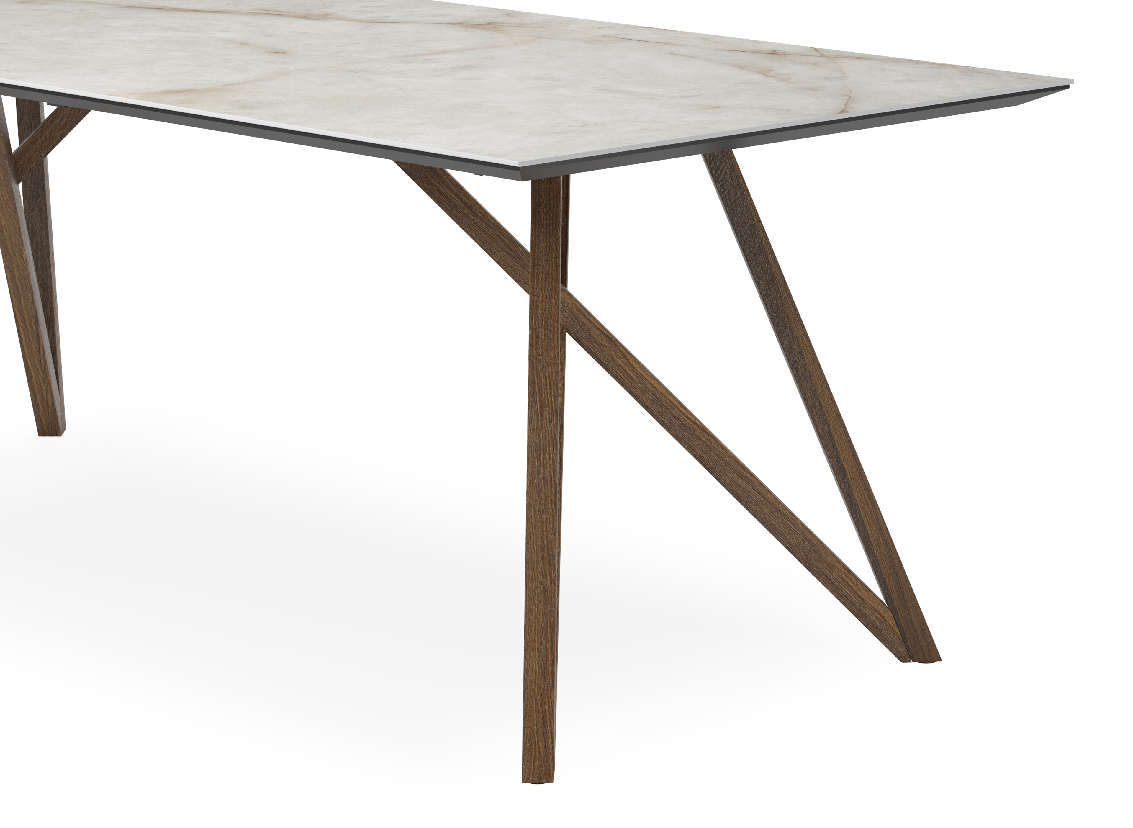 Table de salle à manger Ragno armature en chêne fumé avec plateau Ceramo rectangulaire en céramique en couleur Himalaya 220 x 100 x 77 cm